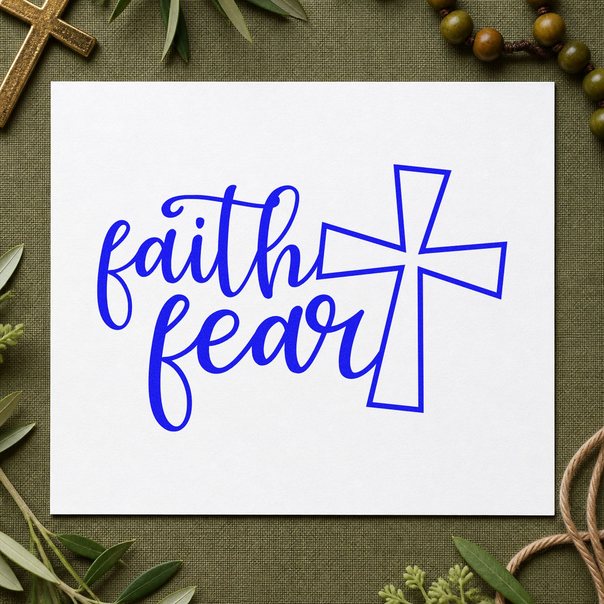 Duo Hand Faith Over Fear Cross Rubber Stamp in use 6