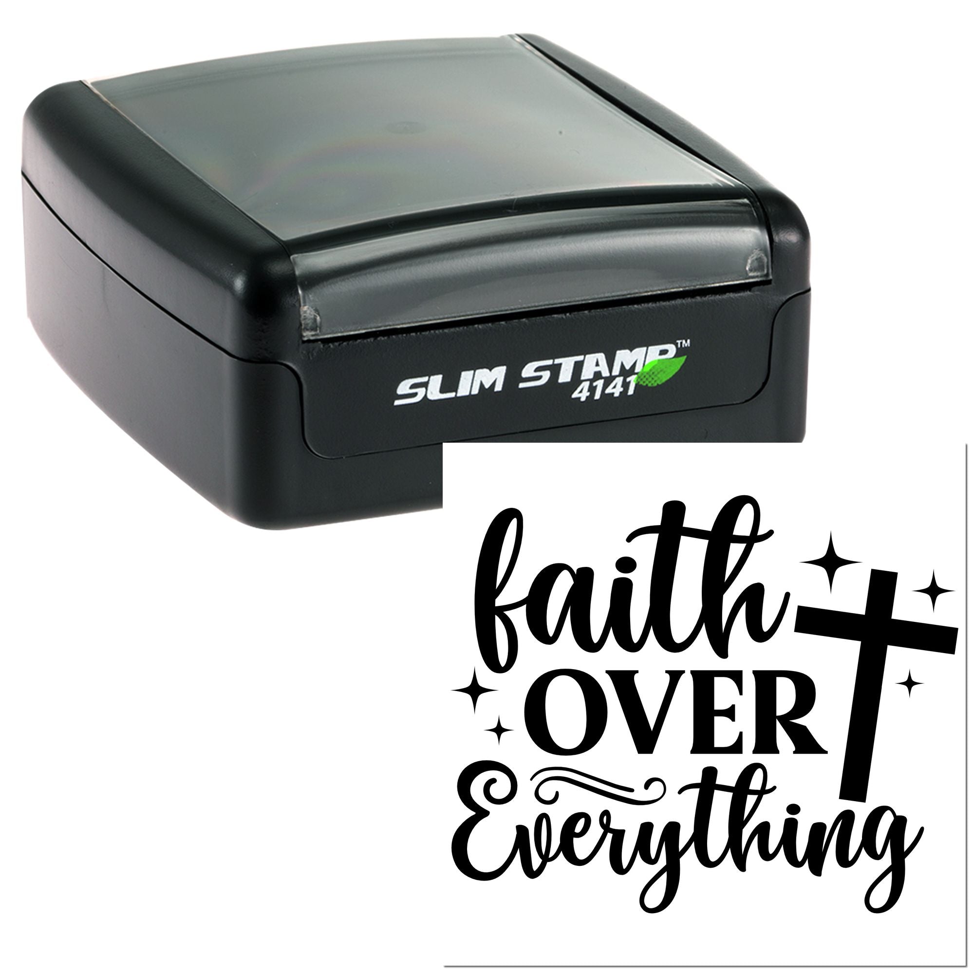 Faith over everything Christian rubber stamp with cross, ideal for faith-based cards, scrapbooking, and stationery.