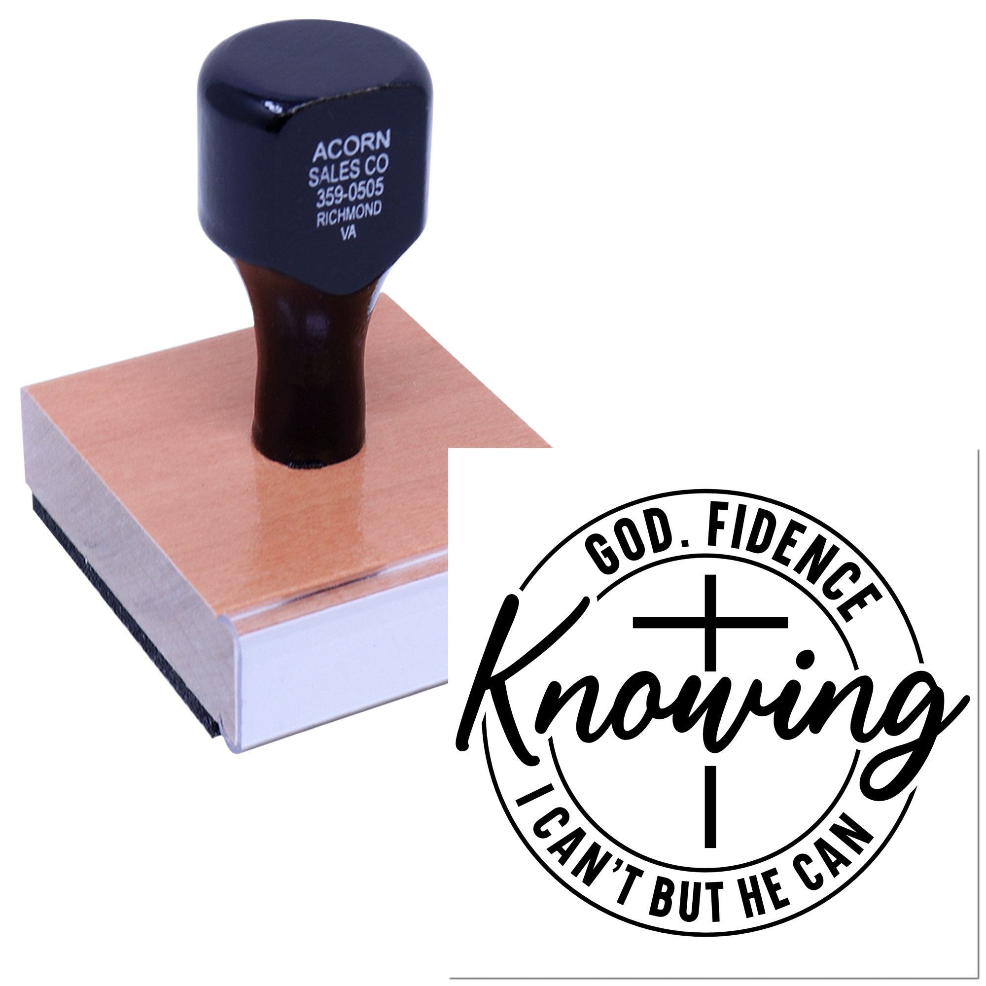 Custom Christian rubber stamp with God. Fidelity. Knowing I cant but He can logo imprint on pad.