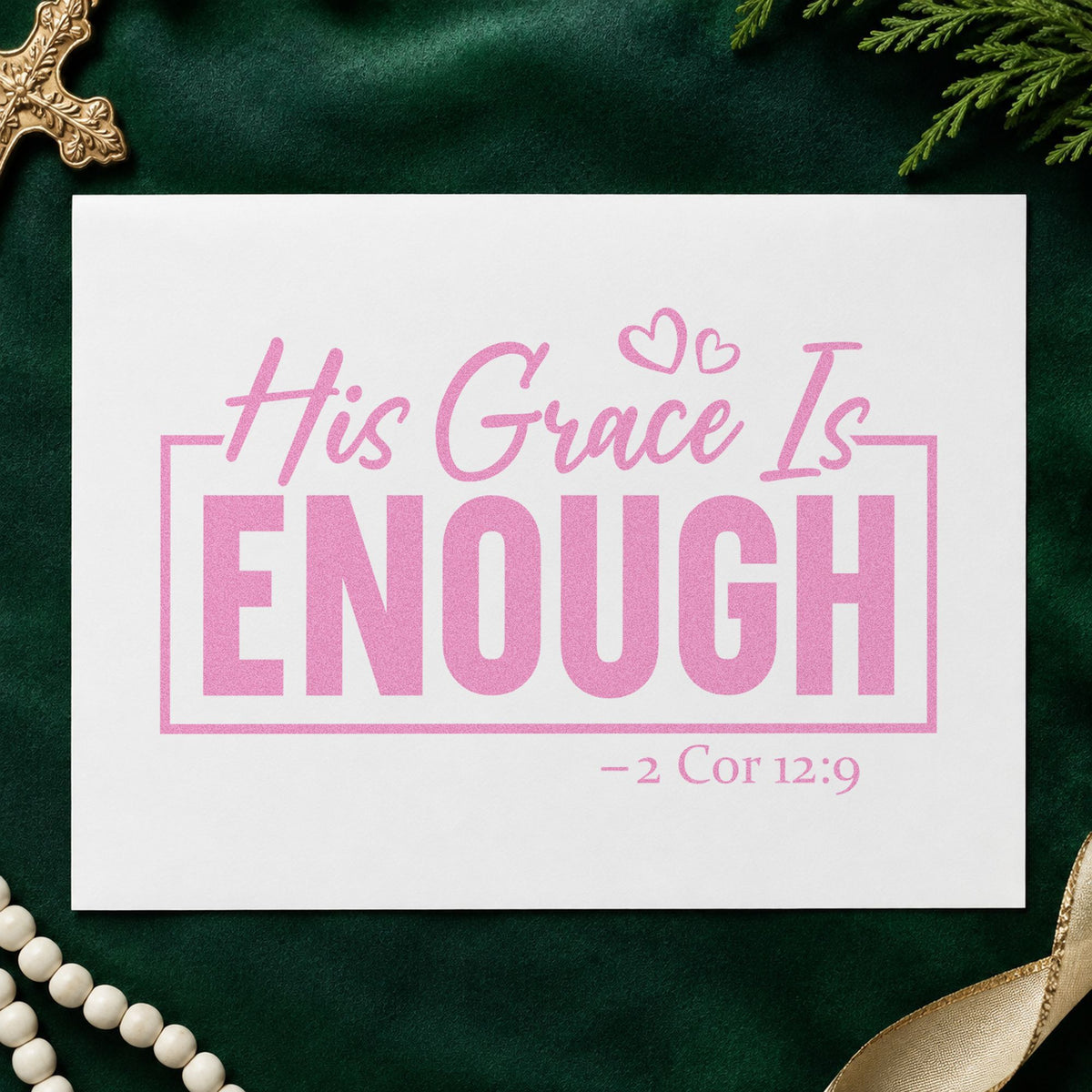 His Grace Is Enough craft stamp in purple ink on cardstock, an easy option for recovery program notes.