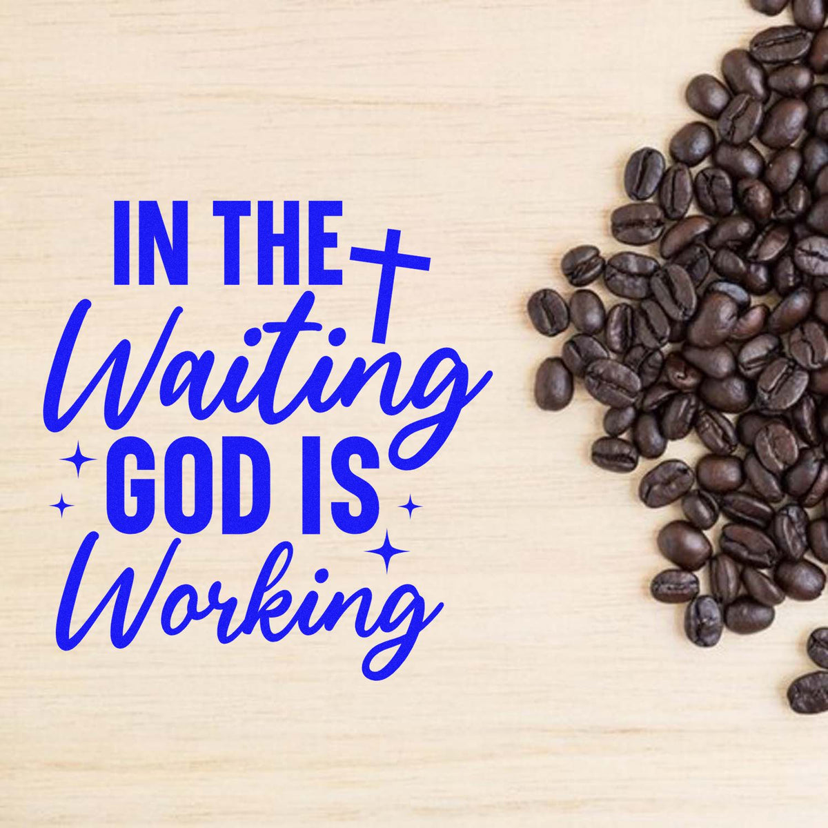 Christian rubber stamp design with In the waiting God is working quote for faith-based crafts and journaling.
