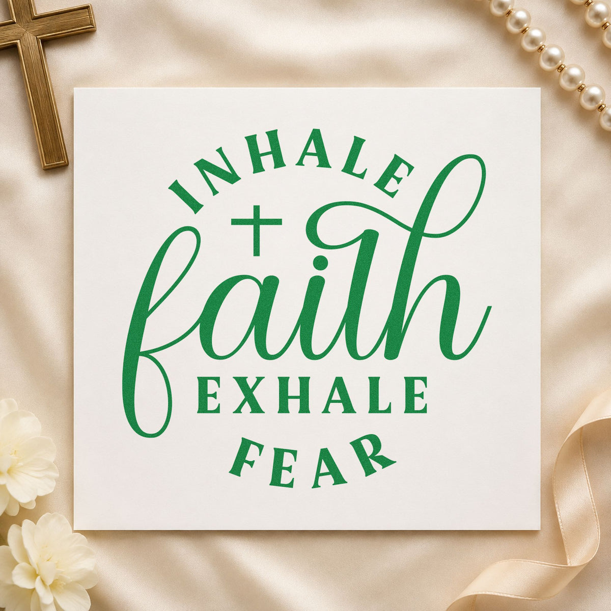 Inhale Faith, Exhale Fear With Cross Pre-Inked Stamp – Slim in use 3