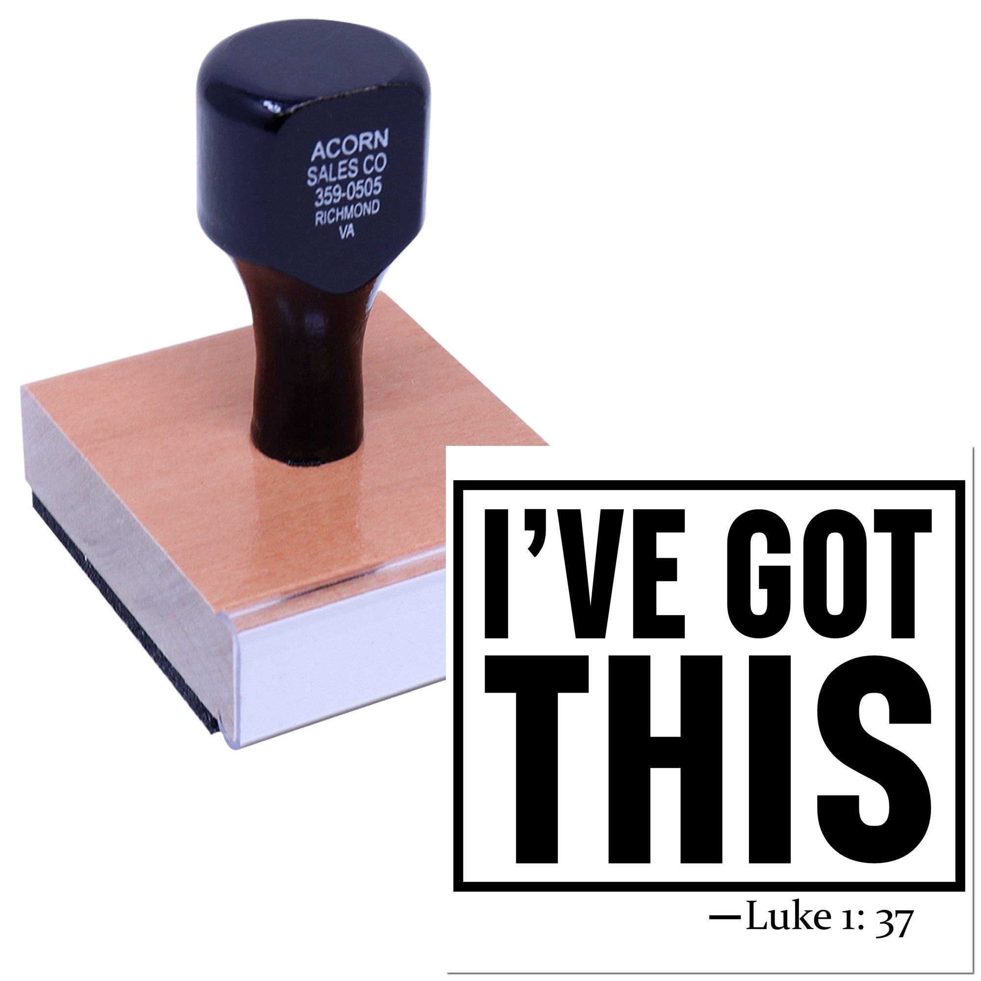 Custom rubber stamp with Ive Got This Luke 1:37, ideal for faith-based encouragement, Bible journaling, and stationery.