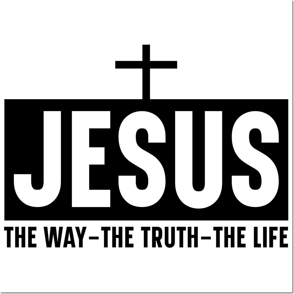 Christian Jesus rubber stamp with cross and Bible verse "The Way, the Truth, the Life" for faith-based crafts.