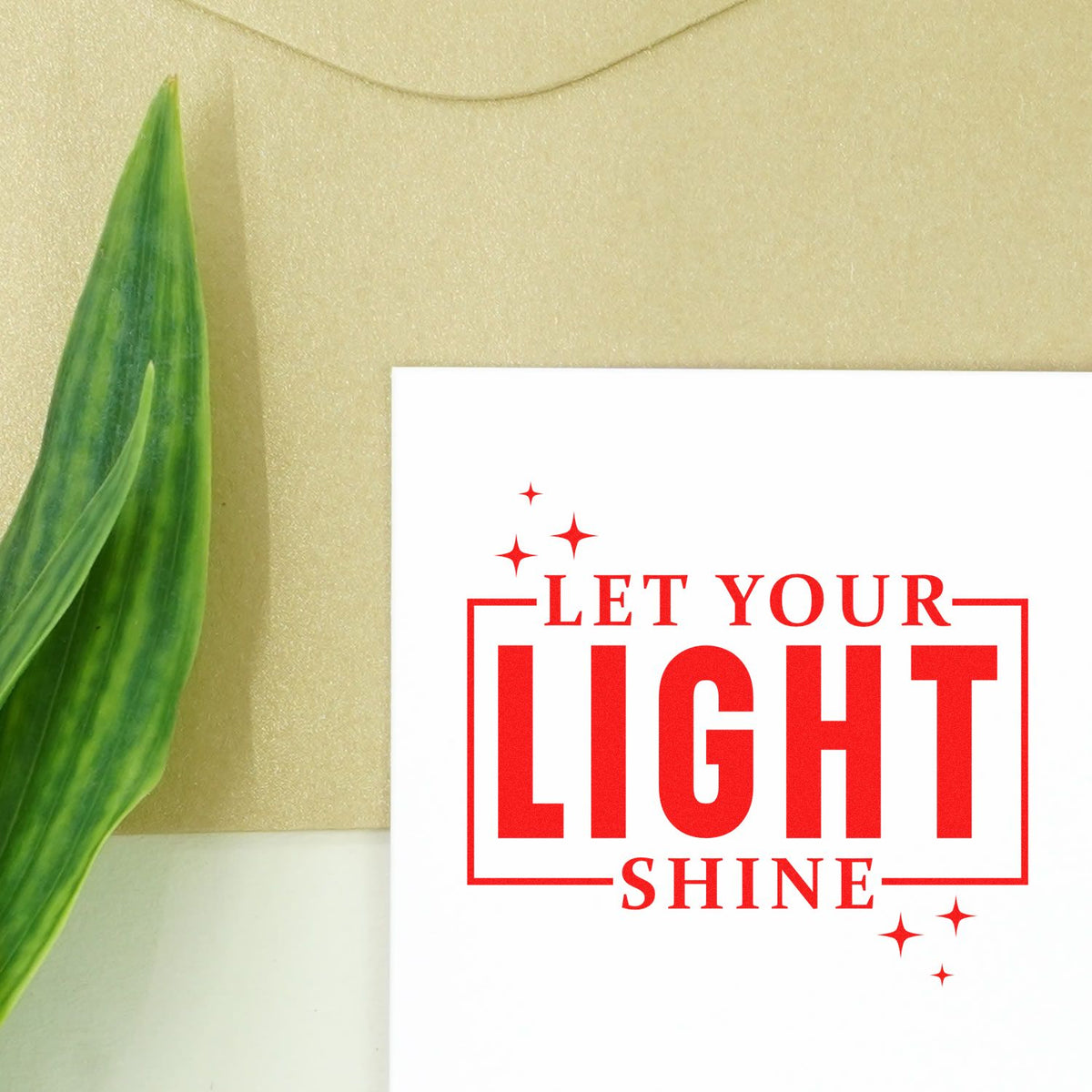 Let Your Light Shine rubber stamp design in bold red with sparkles for inspirational cards, crafts, and handmade projects.