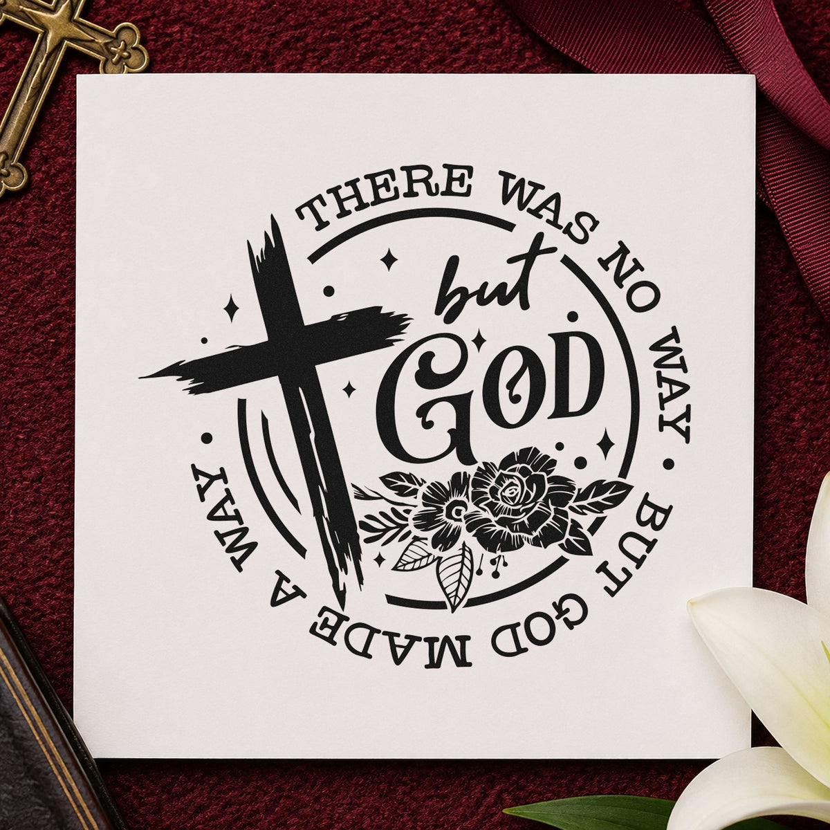 Duo Hand God Made A Way Rose Badge Rubber Stamp in use 9