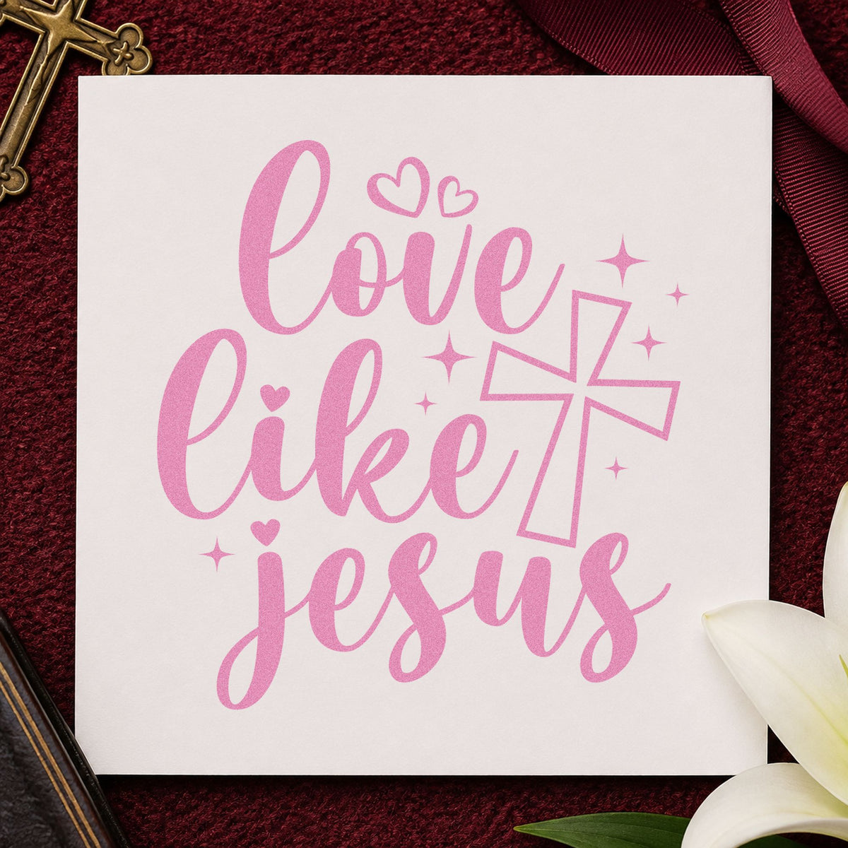 Love Like Jesus Outlined Cross Hand Stamp – Duo in use 10