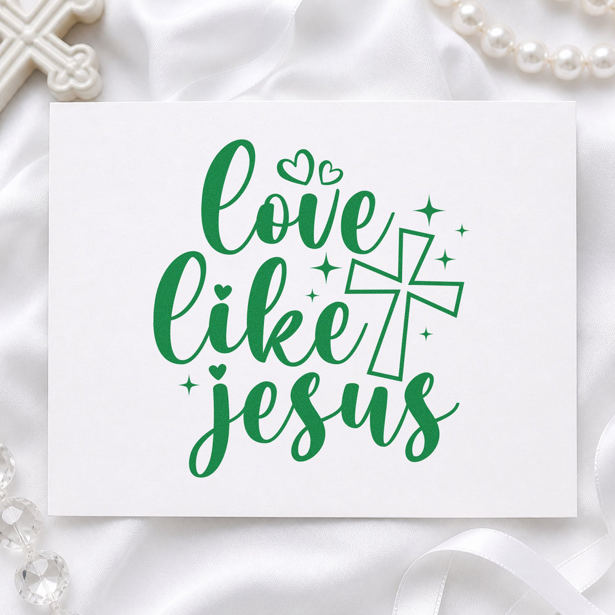 Love Like Jesus Outlined Cross Hand Stamp – Duo in use 3