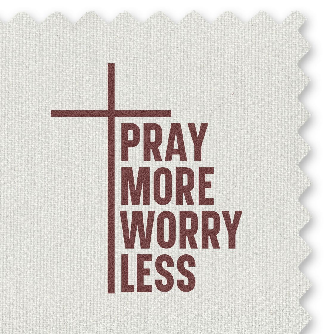 Christian rubber stamp design with cross and Pray More Worry Less text for faith-based crafts and stationery.