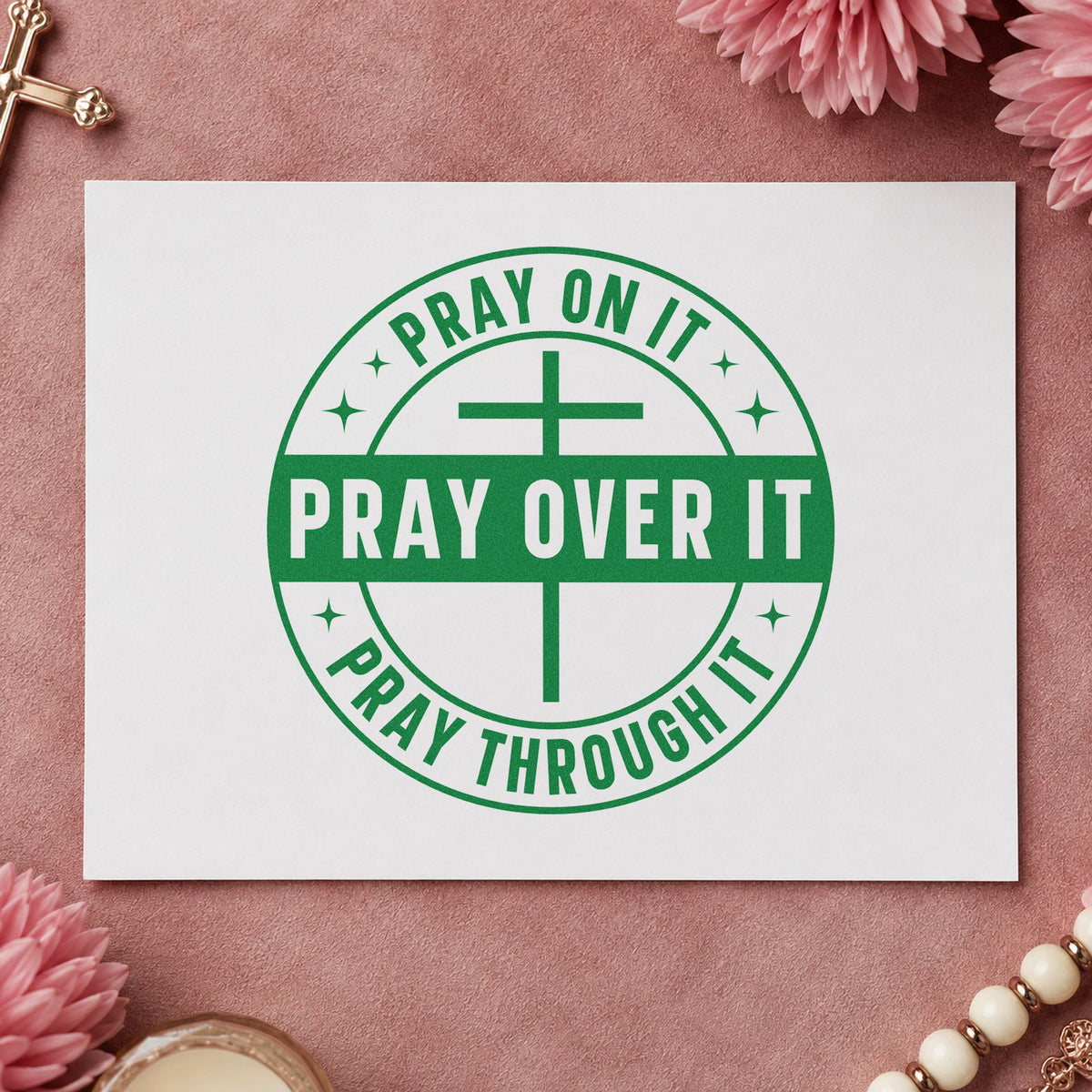 Pray On It, Pray Over It, Pray Through It Self-Inking Stamp in use 3