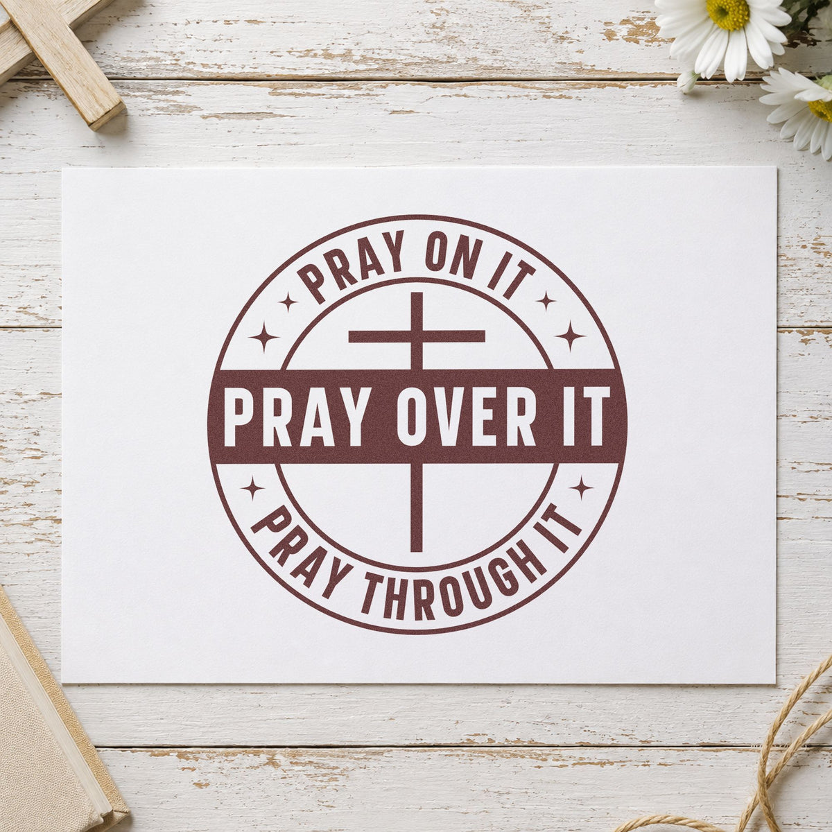 Pray On It, Pray Over It, Pray Through It Self-Inking Stamp in use 4