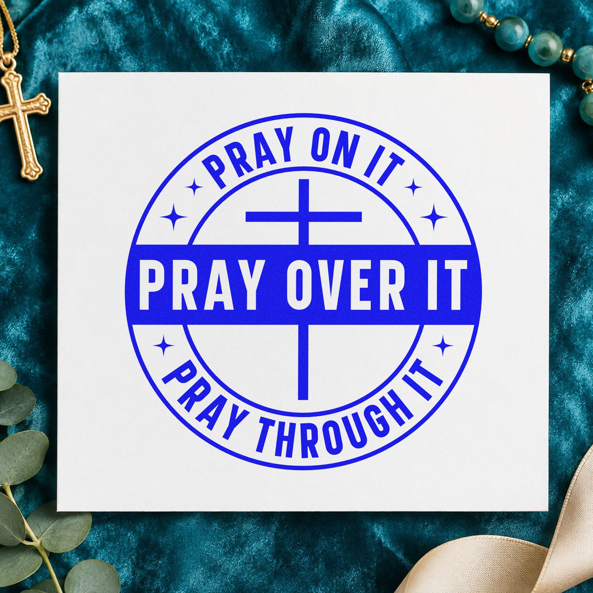 Pray On It, Pray Over It, Pray Through It Rubber Stamp – Duo Hand in use 5