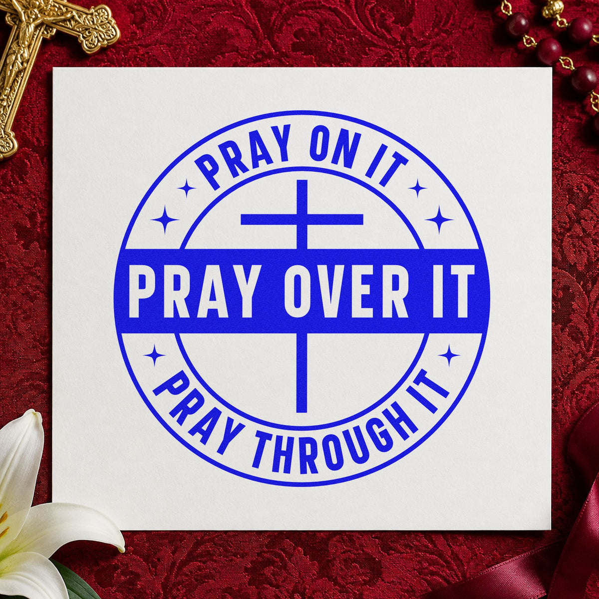 Pray On It, Pray Over It, Pray Through It Self-Inking Stamp in use 6