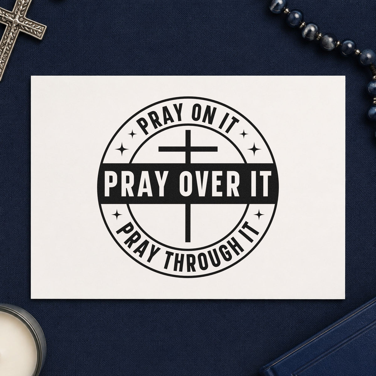 Pray On It, Pray Over It, Pray Through It Self-Inking Stamp in use 9