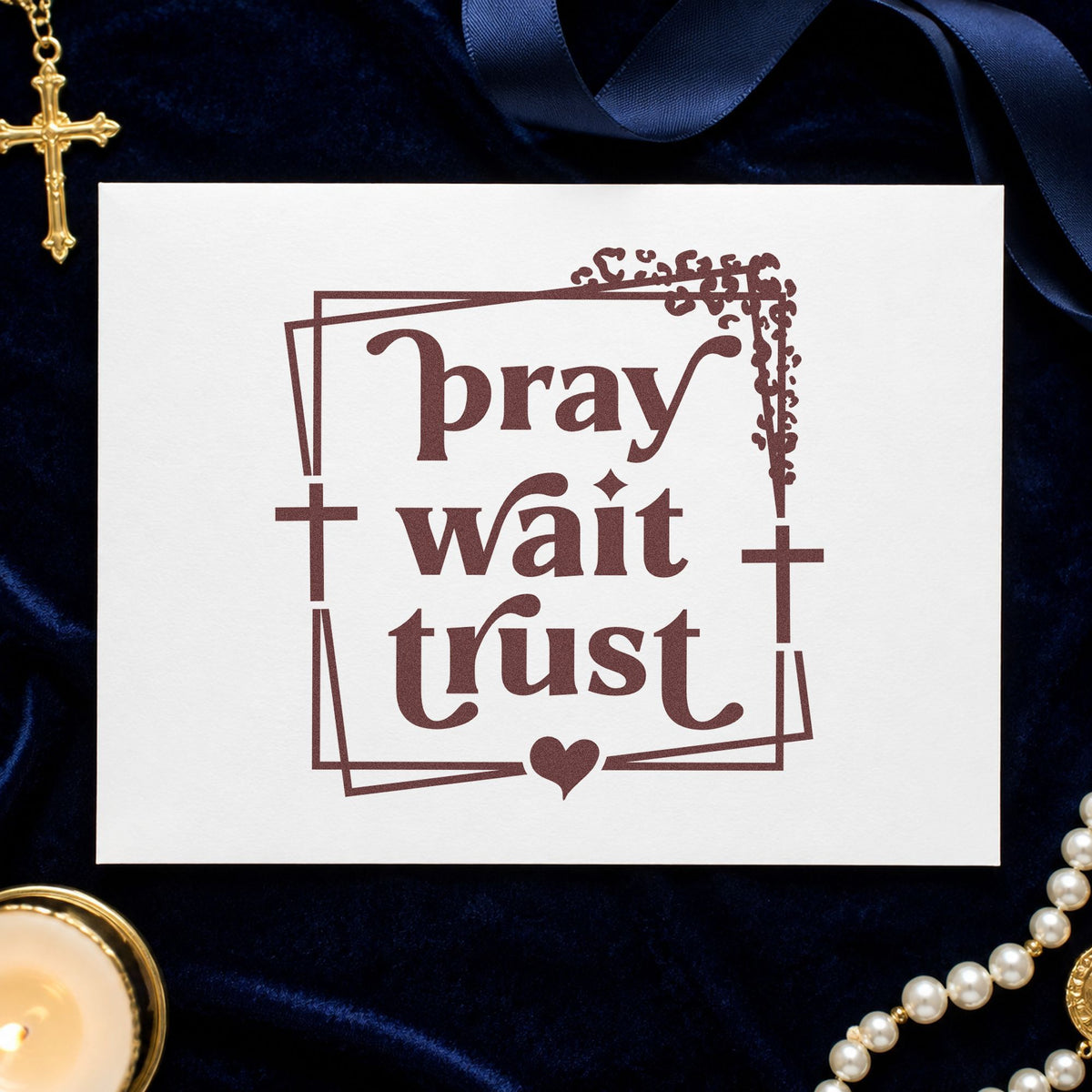 Pray Wait Trust With Cross Slim Pre-Inked Stamp in use 4