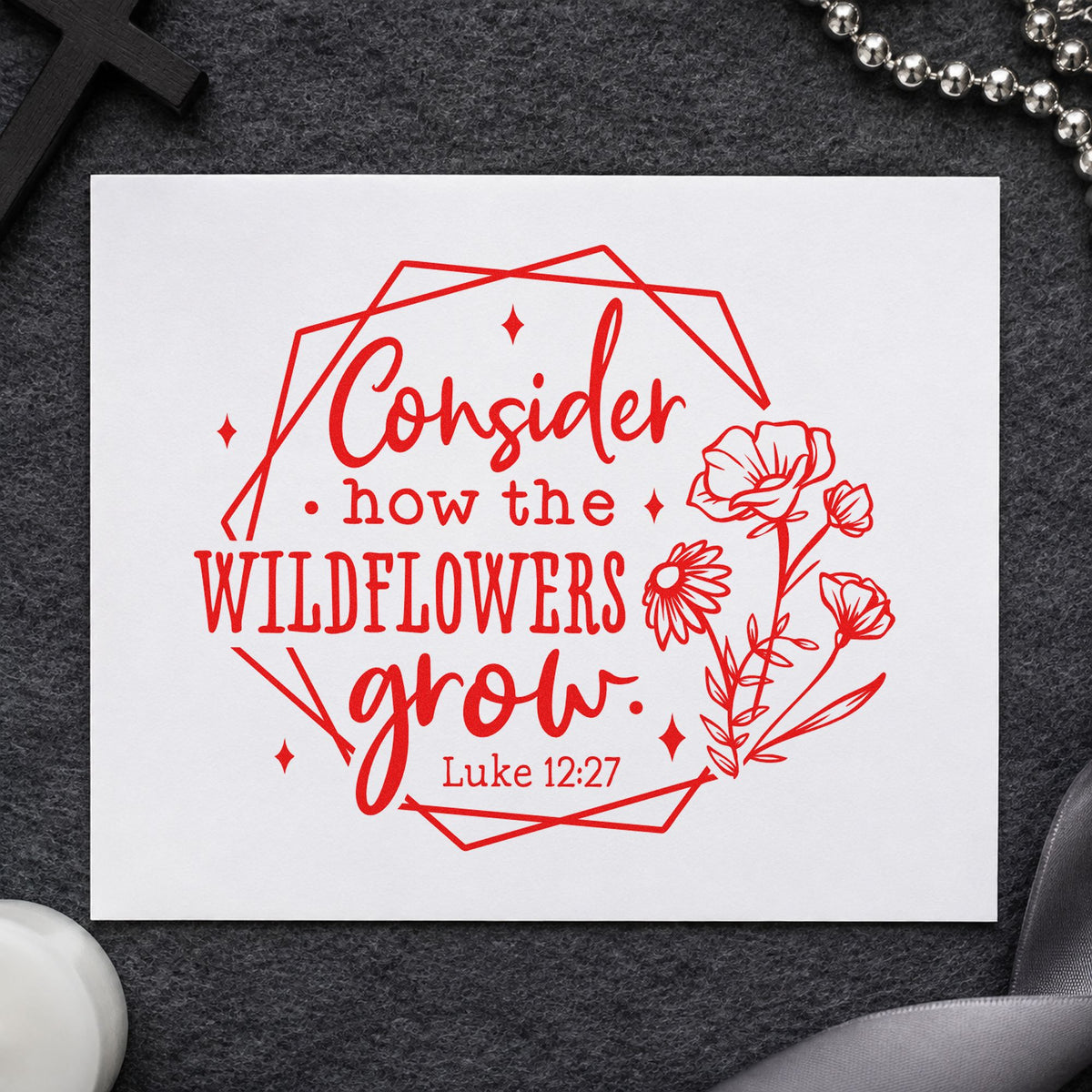 Wildflowers Geometric Frame Wood Handle Stamp in use 7