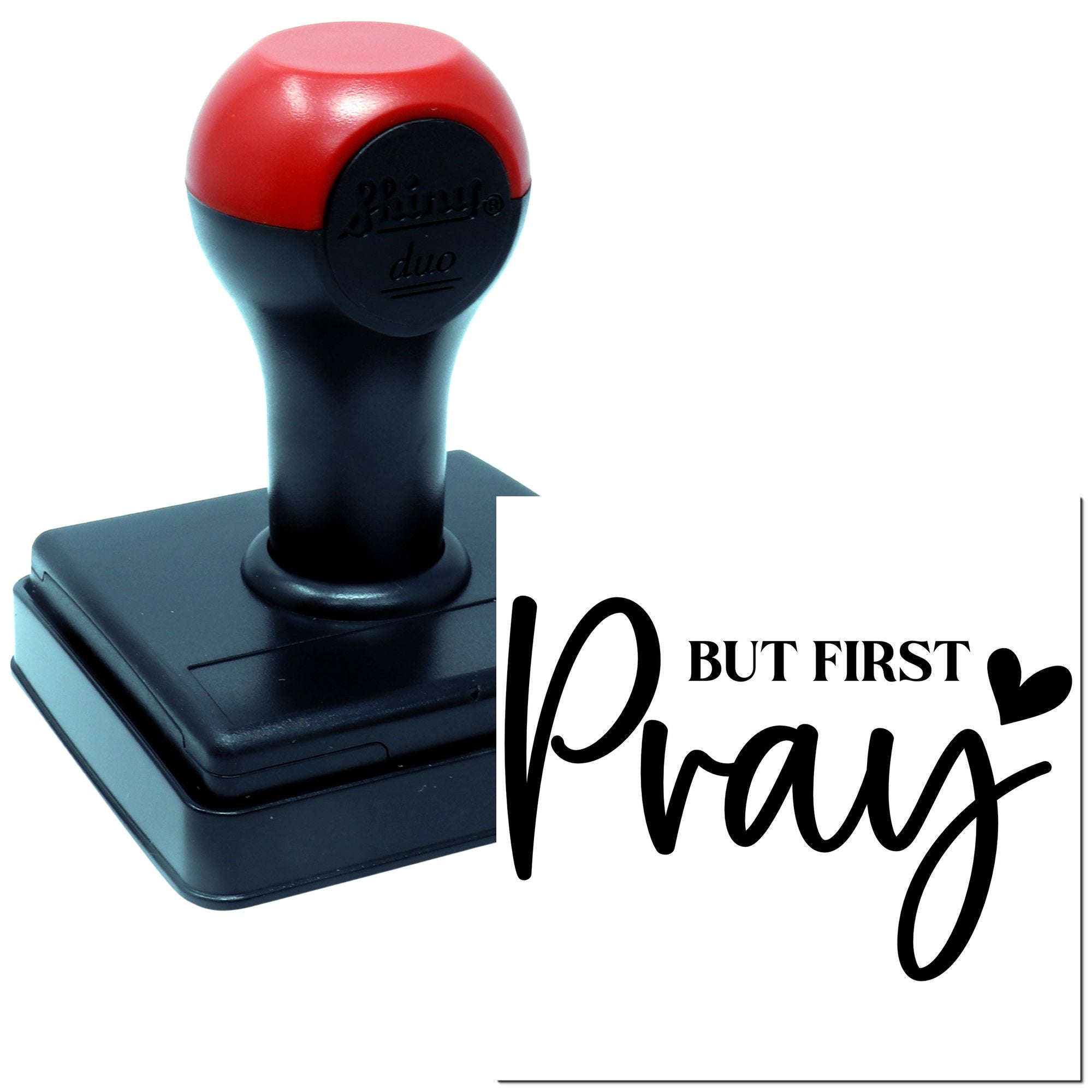 Self-inking rubber stamp featuring But First Pray design for faith-based cards, journals, and crafts.