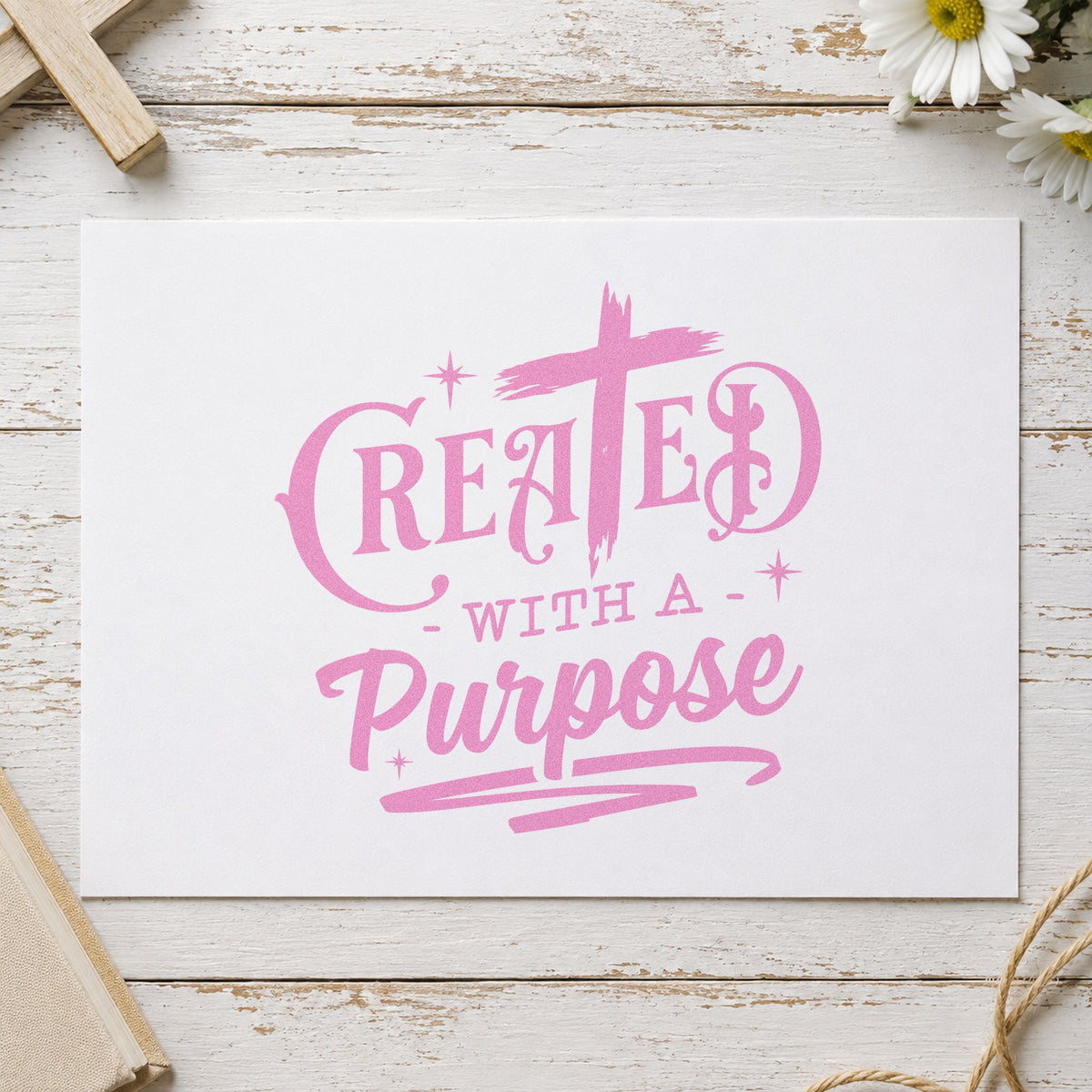 Created with a Purpose Cross craft stamp in purple ink on cardstock, an easy option for graduation gifts.