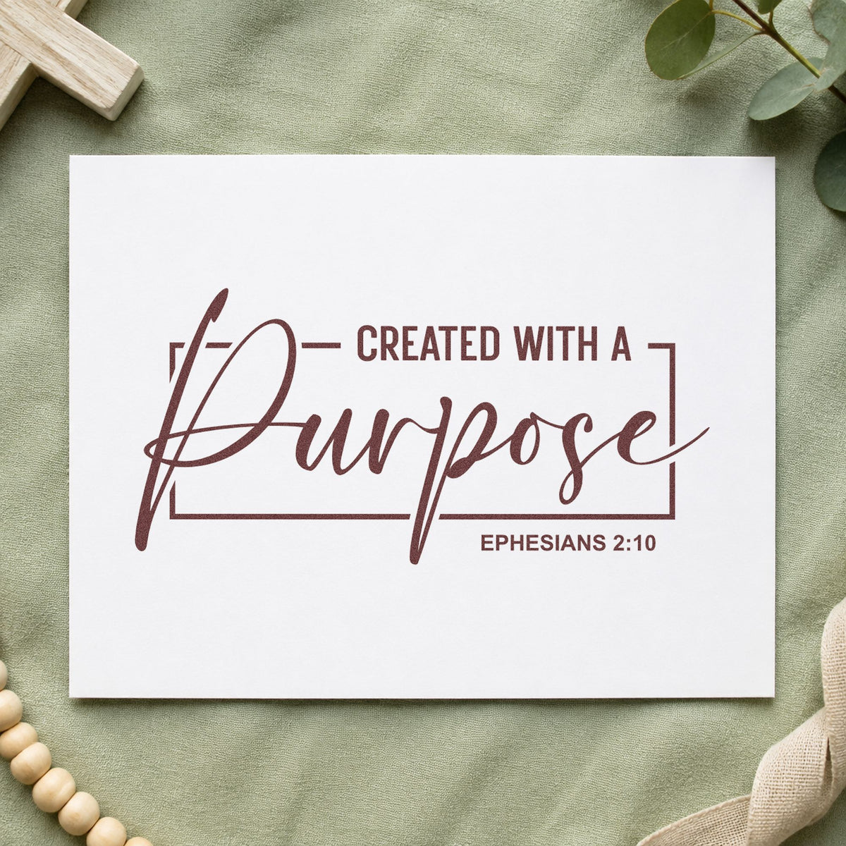 Created with a Purpose Frame rubber stamp printed in brown ink, ready for handmade project pages and similar paper crafts.