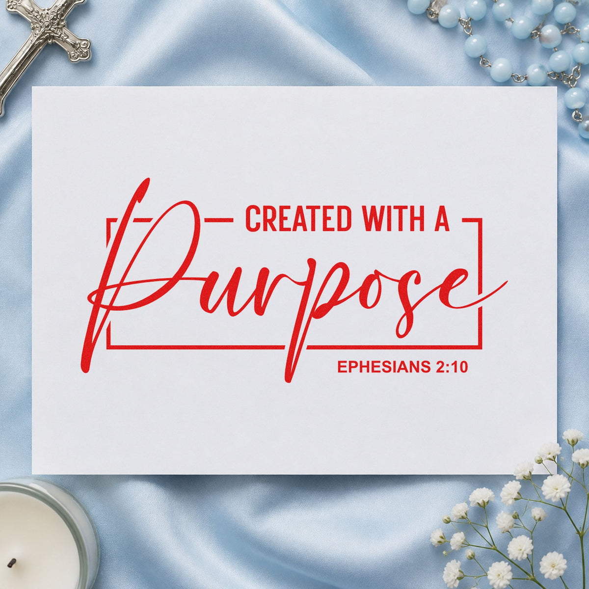 Created with a Purpose Frame rubber stamp shown in red ink, stamped for projects such as baby shower favors.