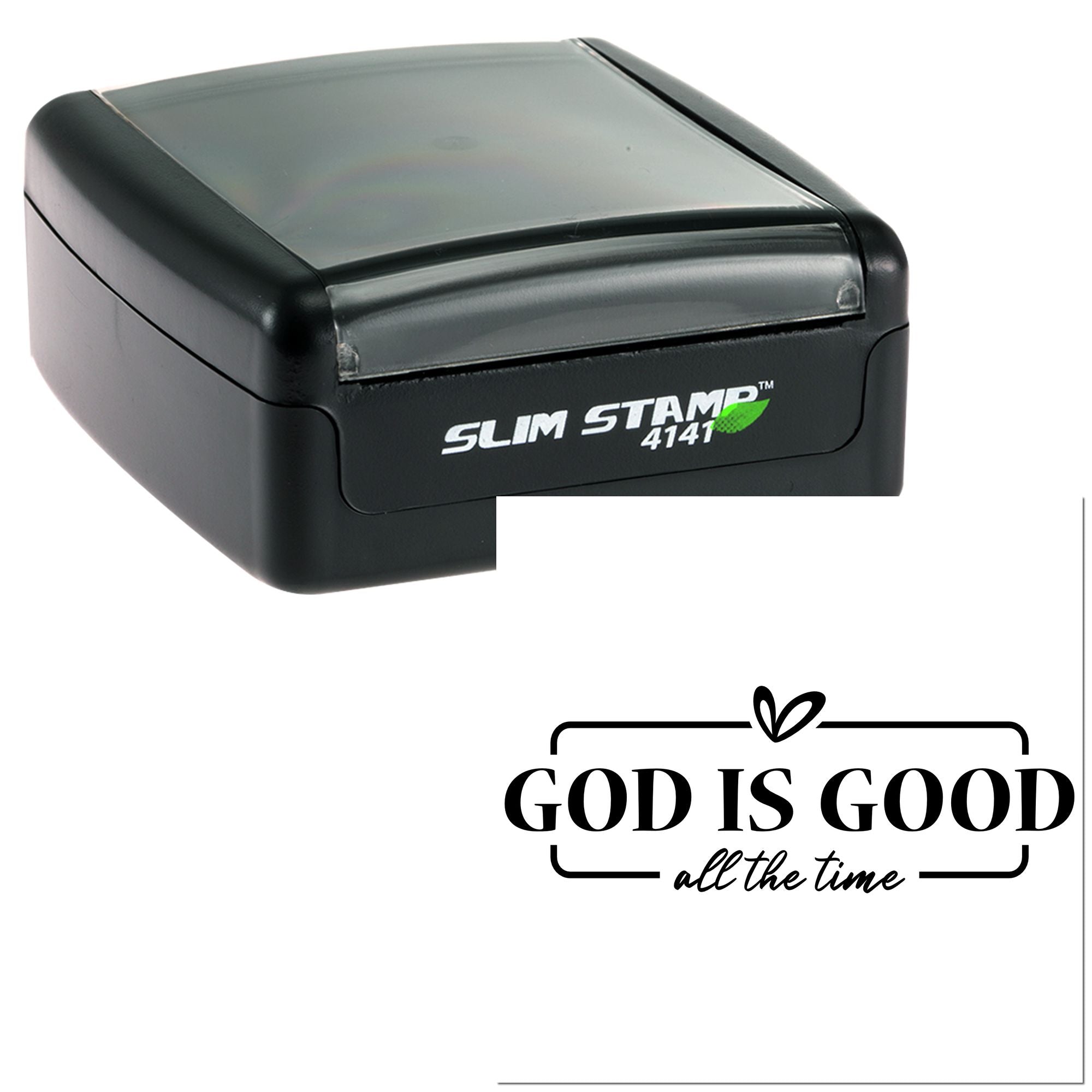 Self-inking rubber stamp with God Is Good All the Time Christian design for faith-based crafts and church use.