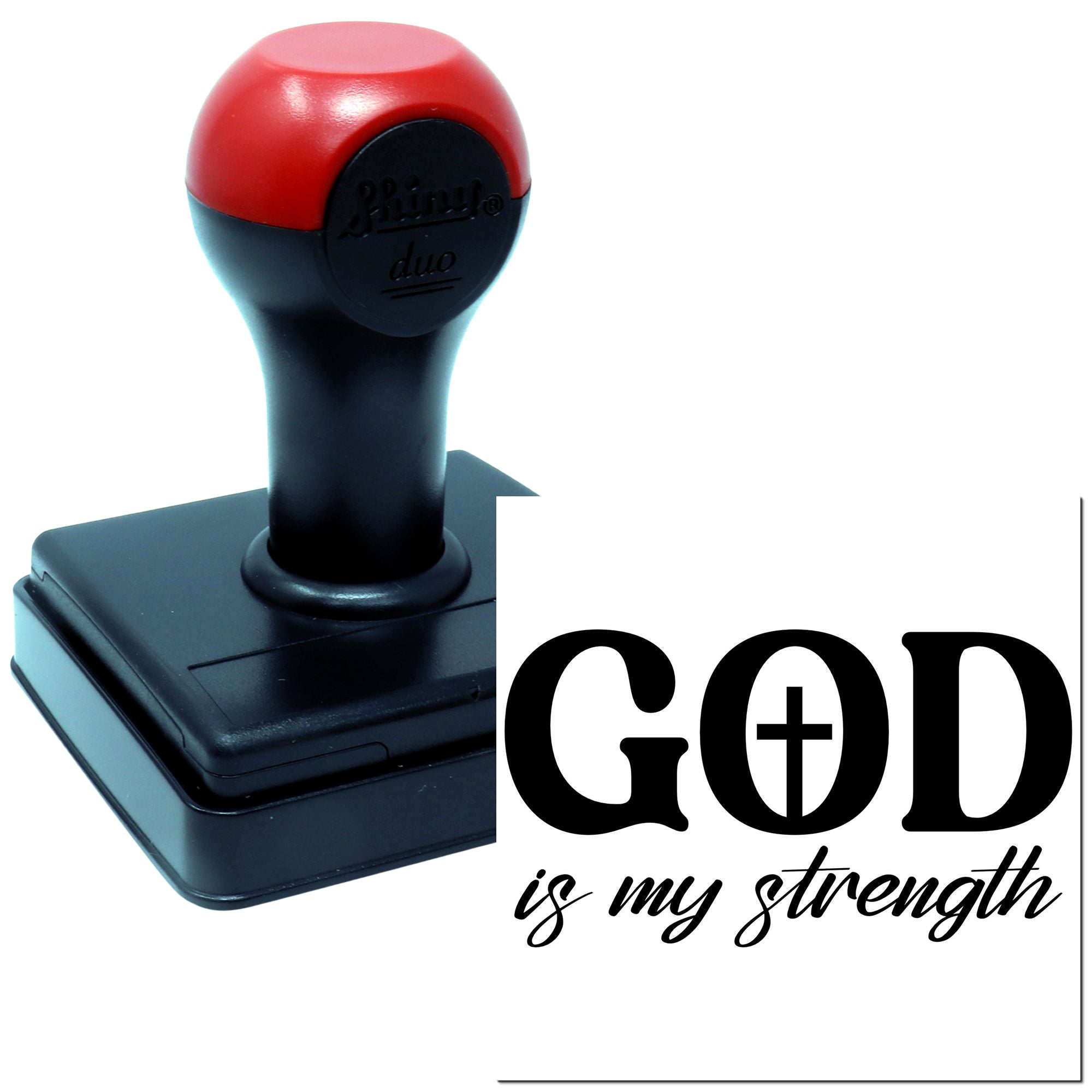 Self-inking rubber stamp with God is my strength religious affirmation for faith-based crafting and office use