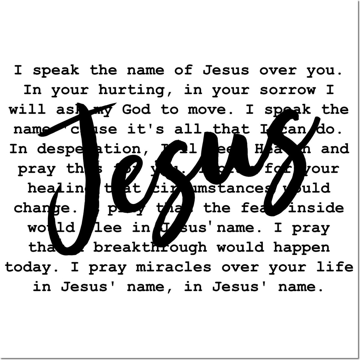 Jesus prayer rubber stamp design with Christian encouragement text for healing, breakthrough, and faith in Jesus' name.