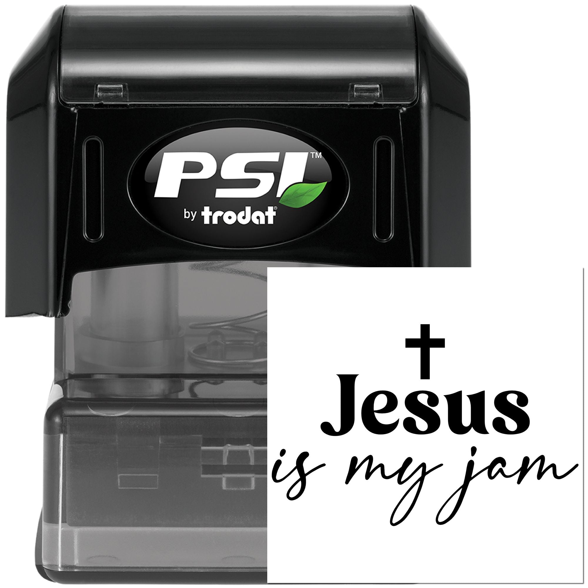 PSI by Trodat self-inking rubber stamp with custom Christian Jesus is my jam design for personalized stamping.