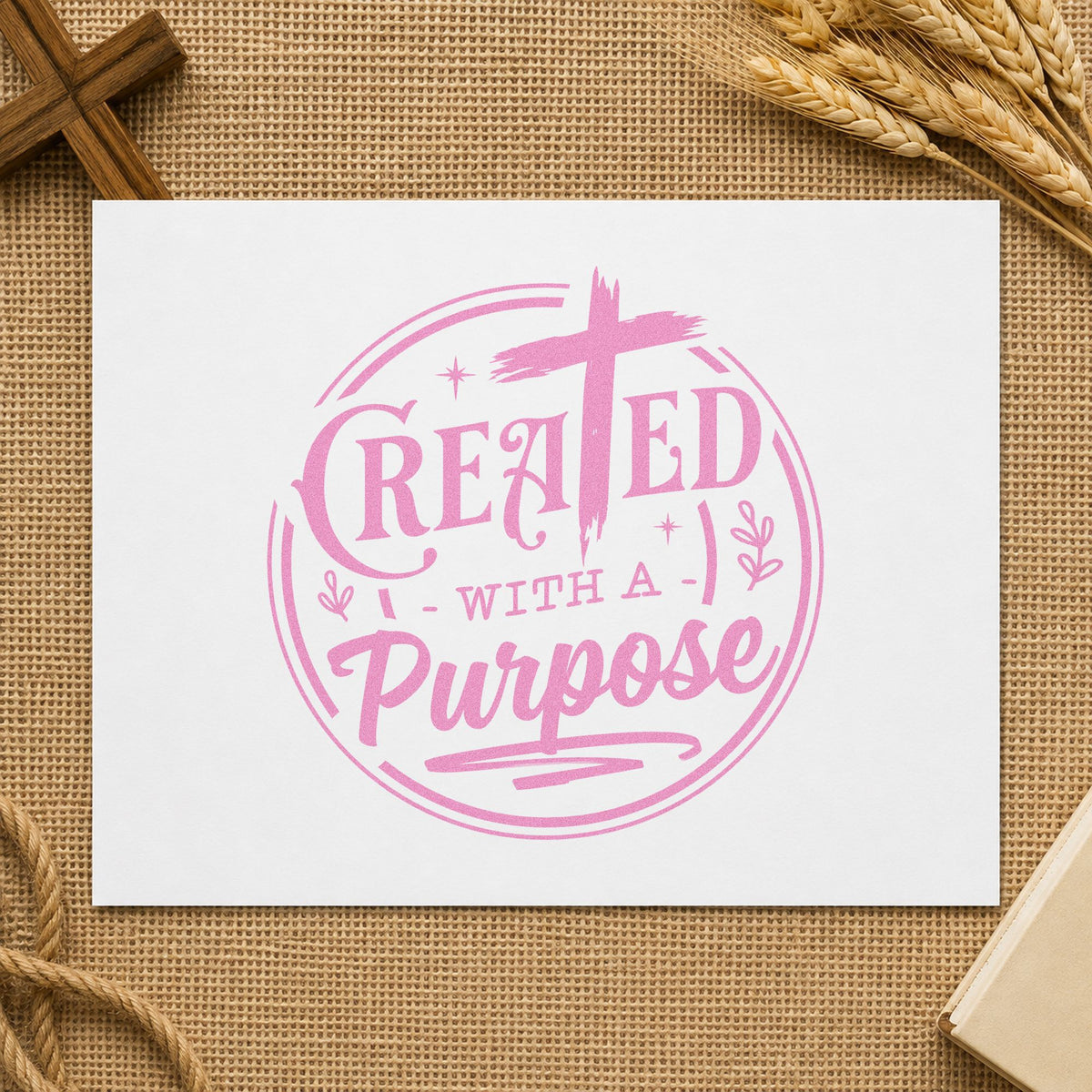 Created with a Purpose Circle craft stamp in purple ink on cardstock, an easy option for camp welcome bags.