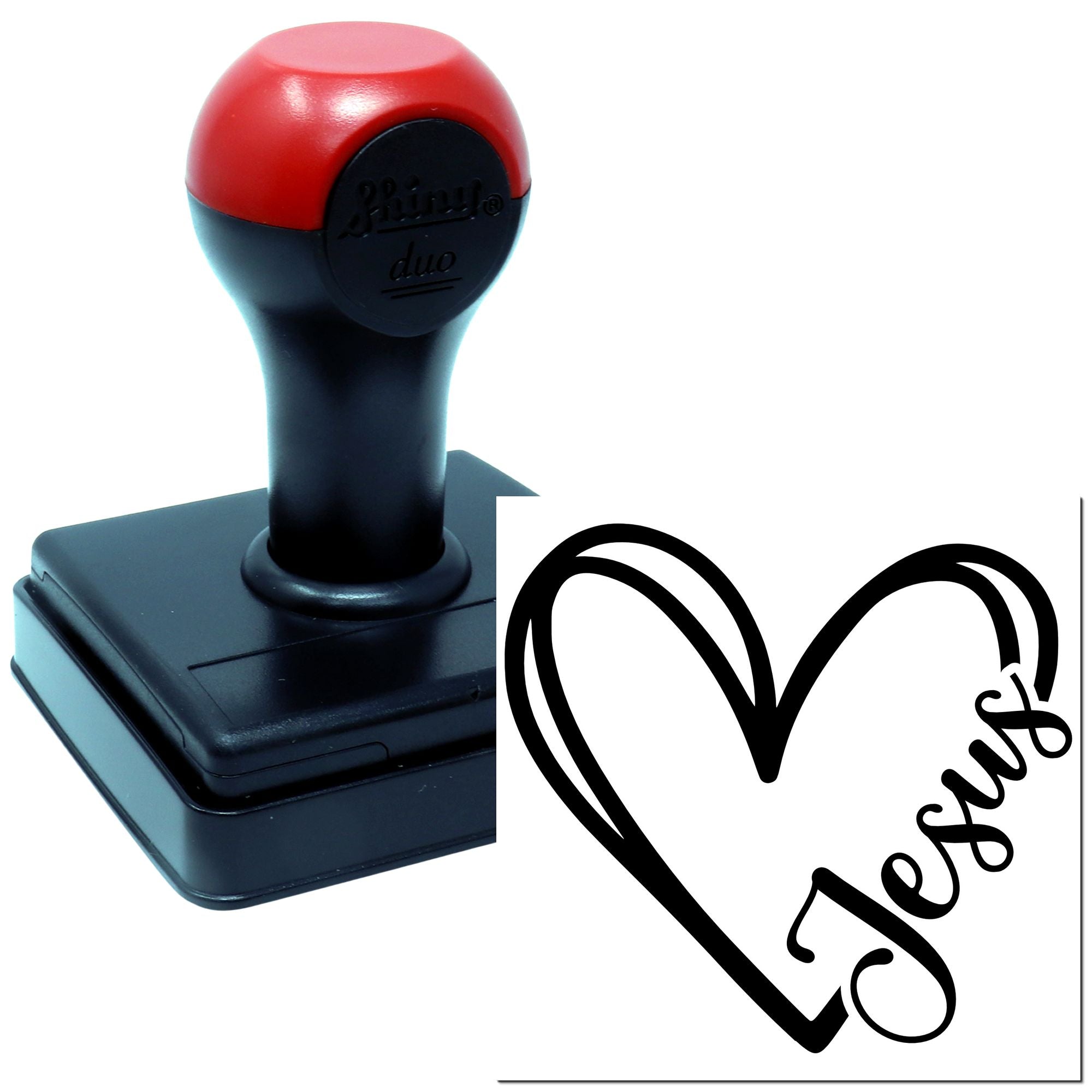 Custom self-inking rubber stamp with heart and love design for wedding crafts and personalized branding.