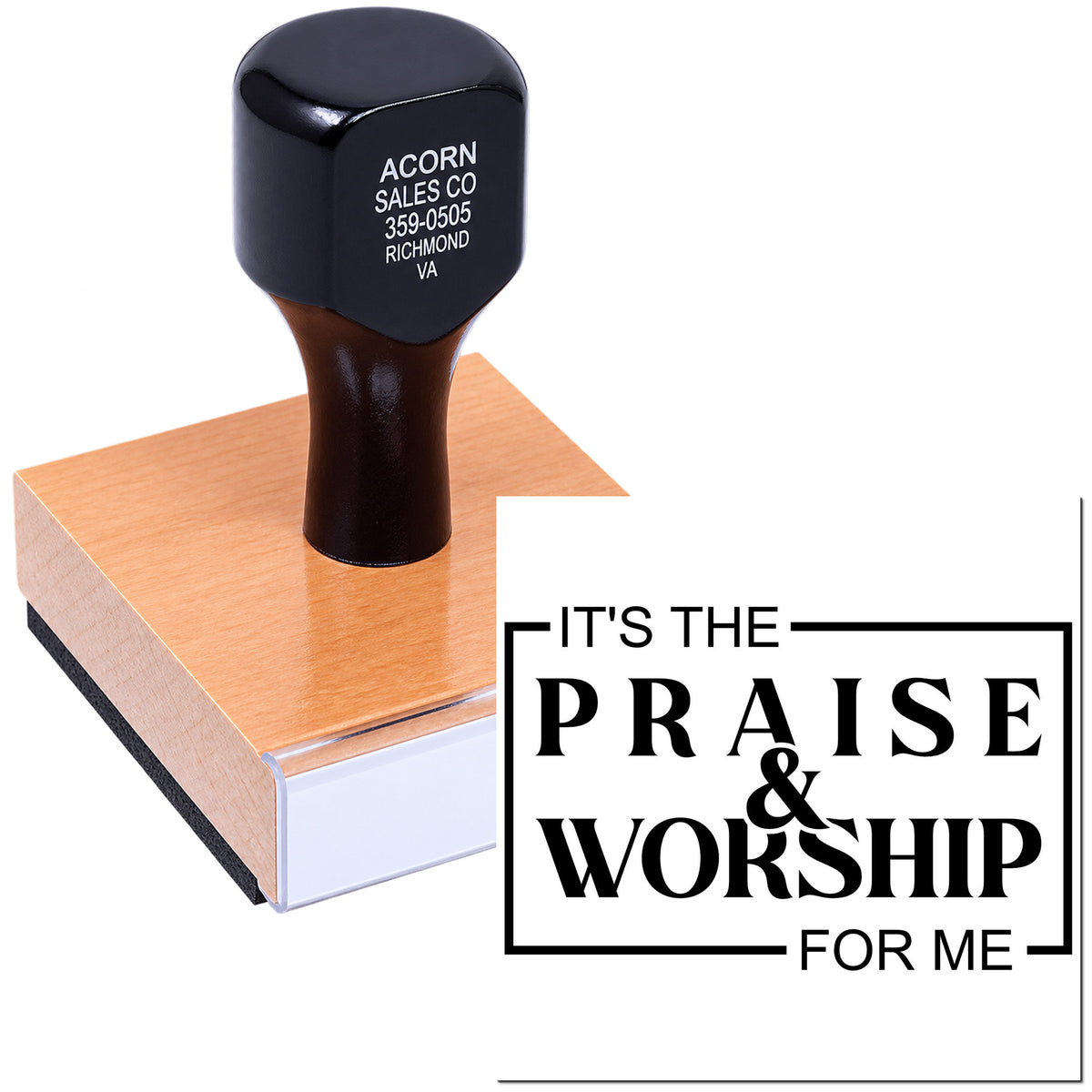 Custom rubber stamp with Praise & Worship quote for church crafts, Bible journaling, and Christian stationery.