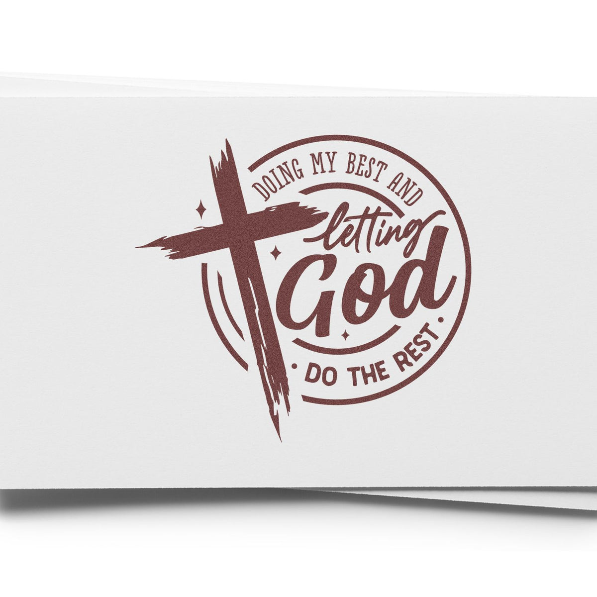 Christian rubber stamp design with cross and quote: Doing my best and letting God do the rest for faith-based projects.
