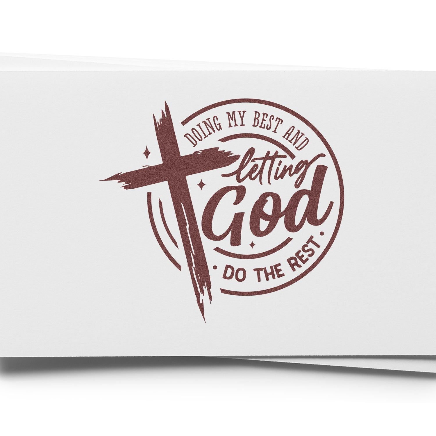 Christian rubber stamp with cross and quote, Doing my best and letting God do the rest, for faith-based crafts and cards.