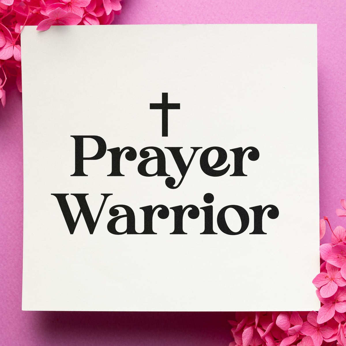 Prayer Warrior rubber stamp design with cross for Christian cards, journaling, and faith-based craft projects.