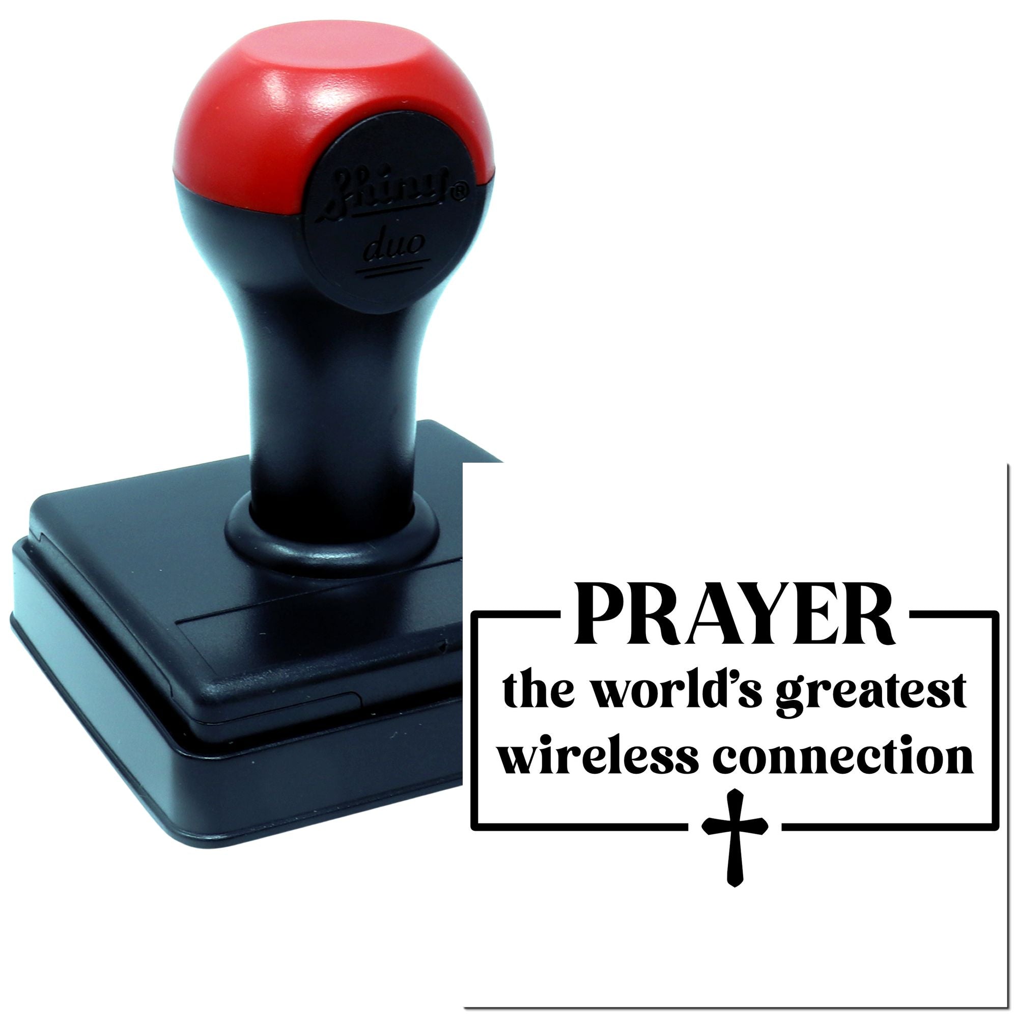 Christian prayer rubber stamp with quote the worlds greatest wireless connection and cross design.