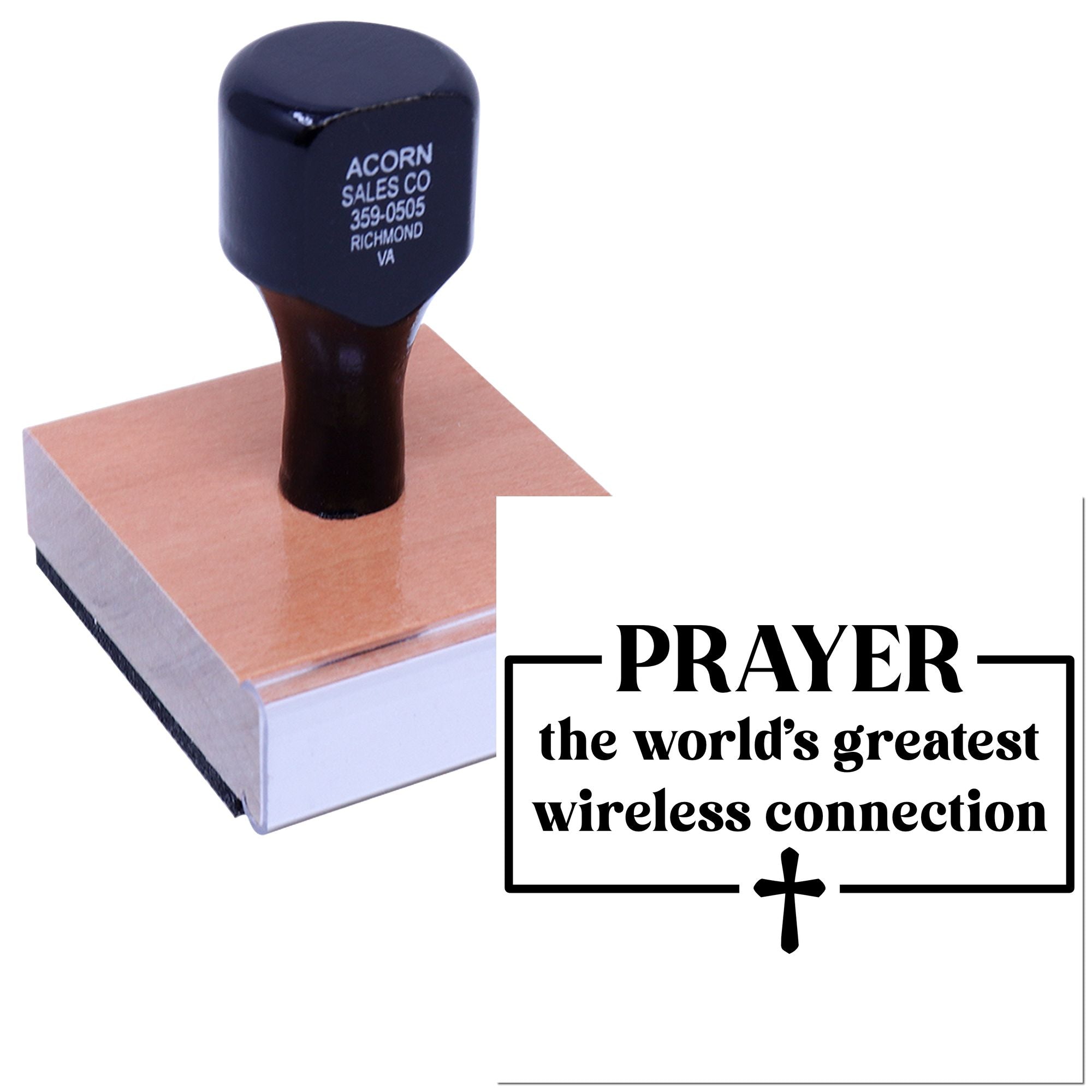Christian prayer rubber stamp with Prayer the worlds greatest wireless connection quote for church and faith crafts.