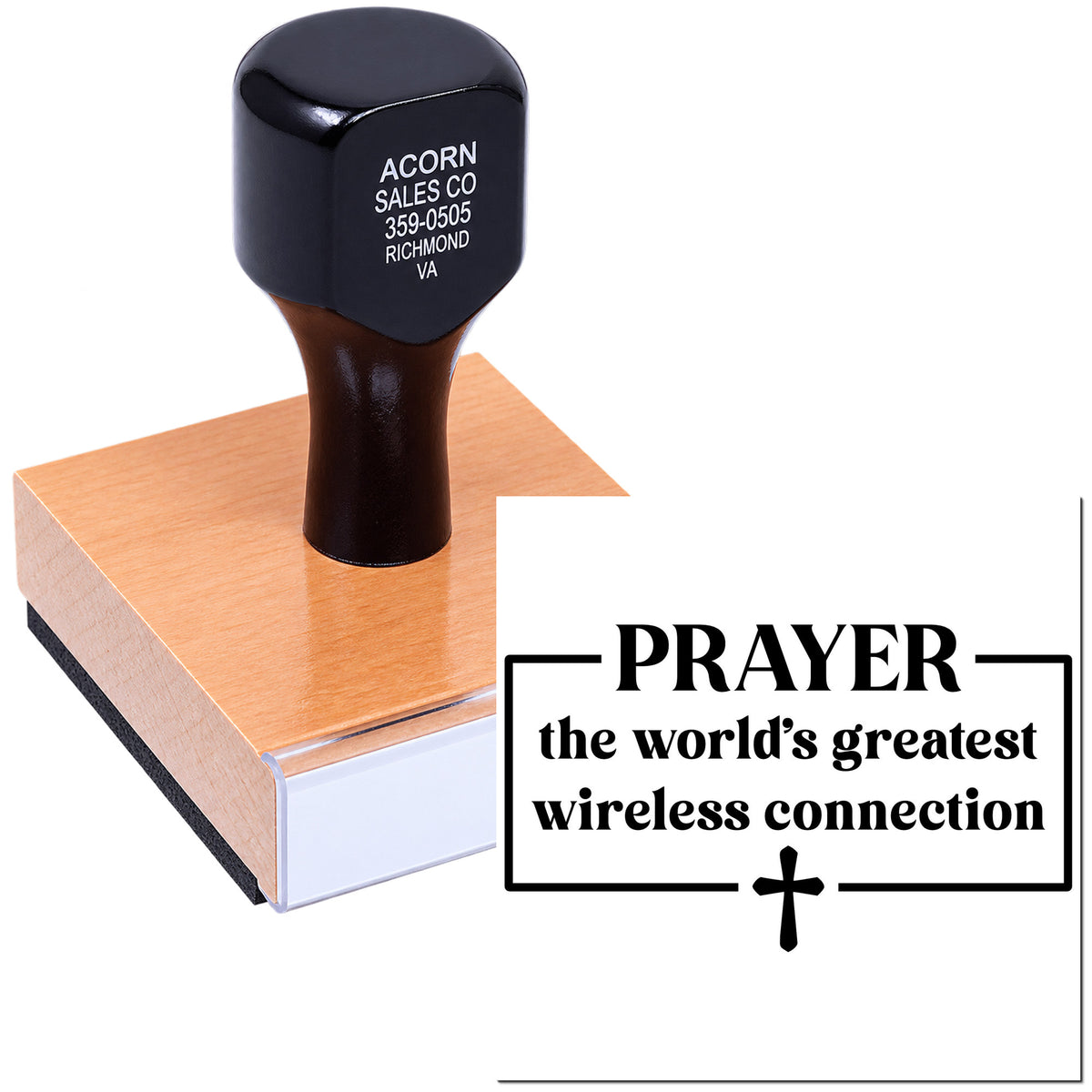 Christian prayer rubber stamp with Prayer the worlds greatest wireless connection quote for church and faith crafts.