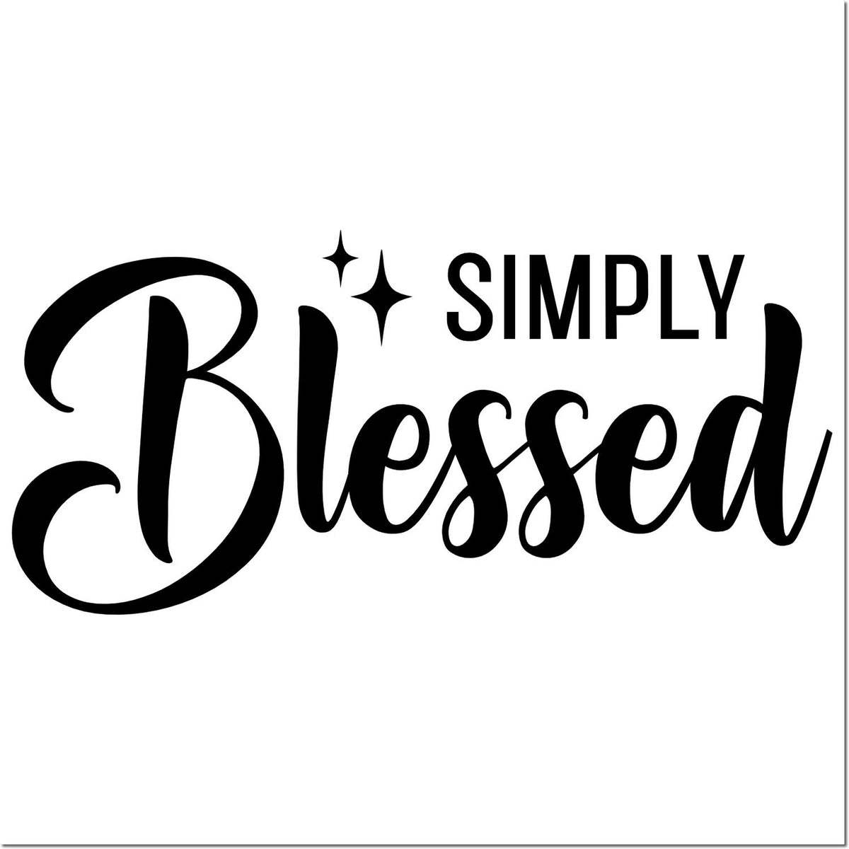 Simply Blessed rubber stamp design with elegant script and sparkle accents for faith-based crafts, cards, and DIY projects.