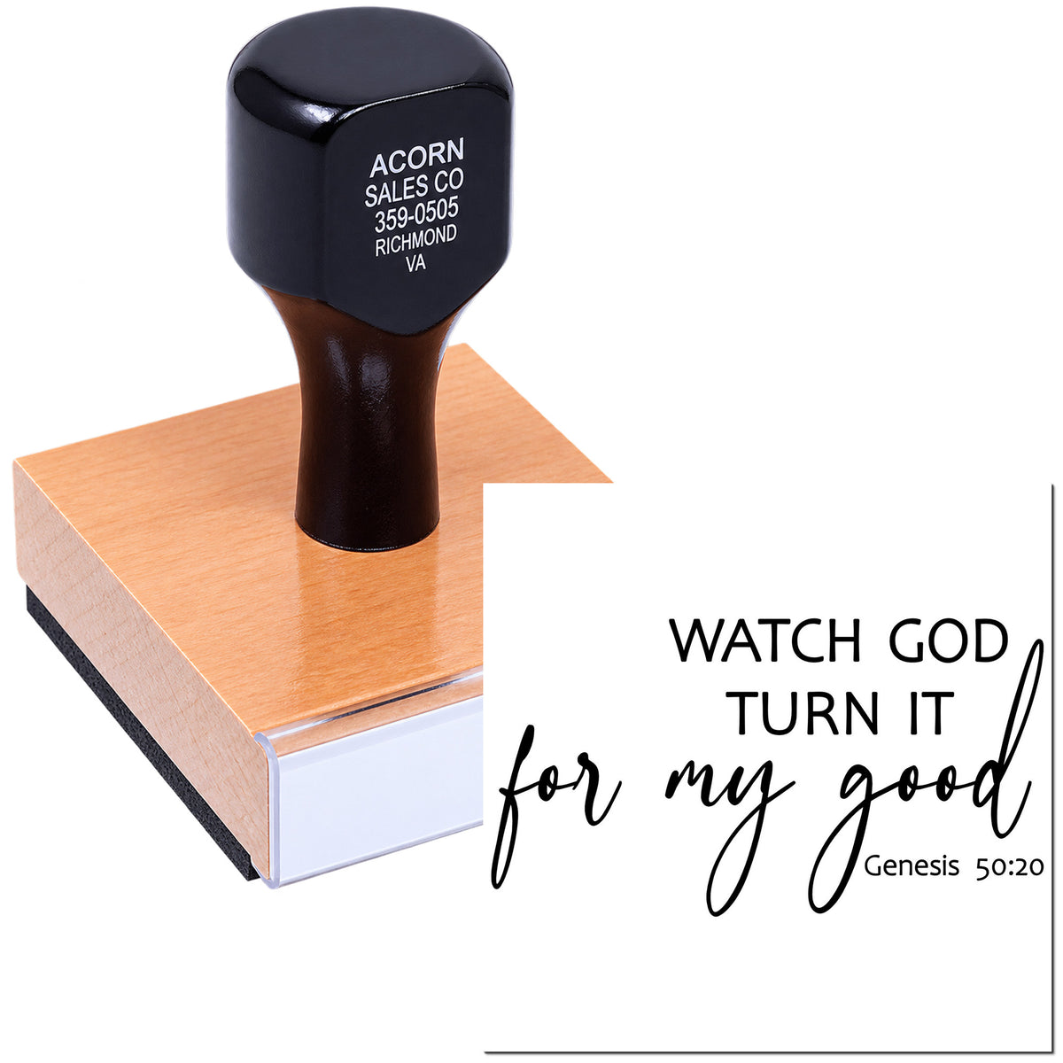 Custom Christian rubber stamp with Genesis 50:20 quote, Watch God turn it for my good, for faith crafts and journaling.