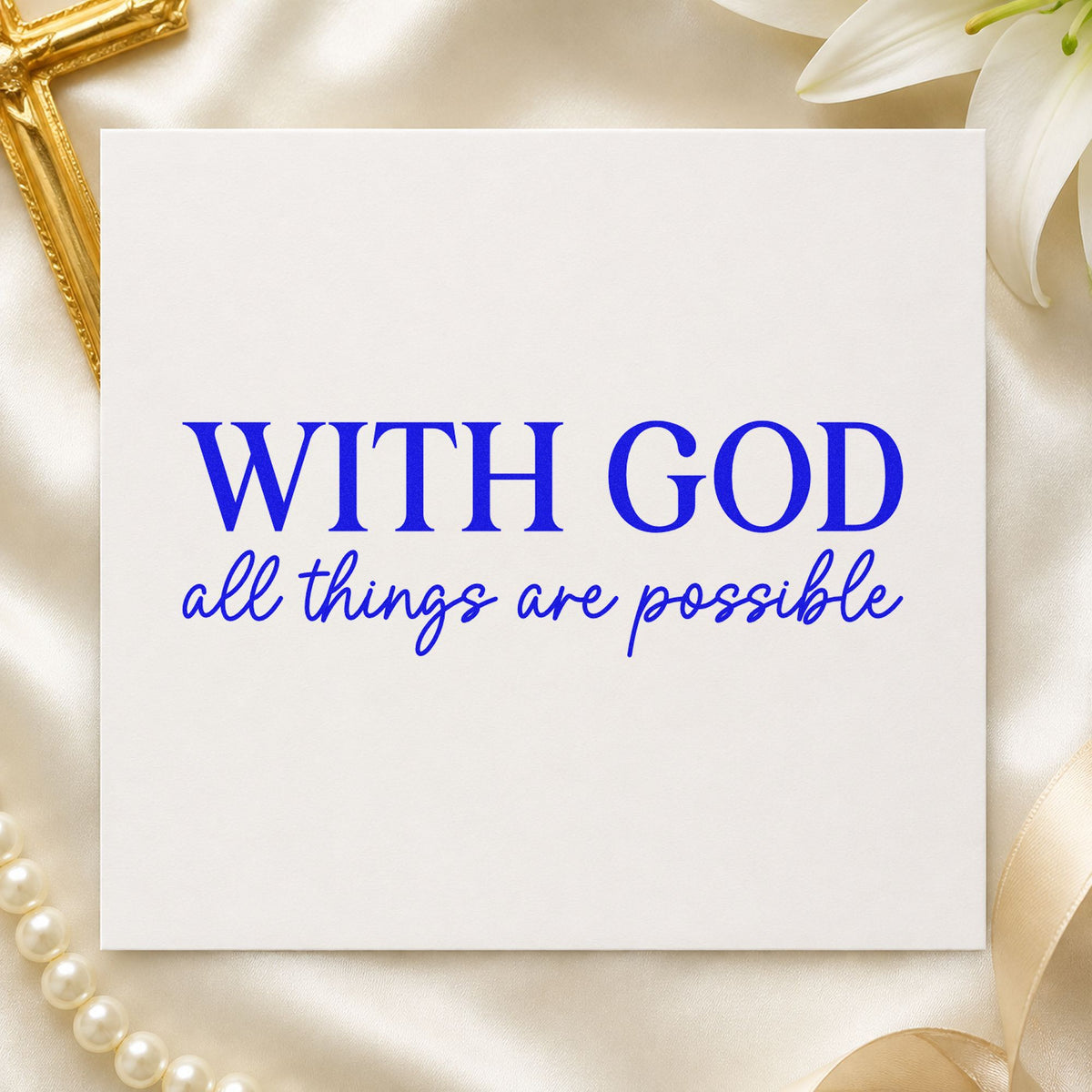 With God All Things Are Possible craft stamp imprinted in blue ink on paper, a design suited to fertility journey notes.
