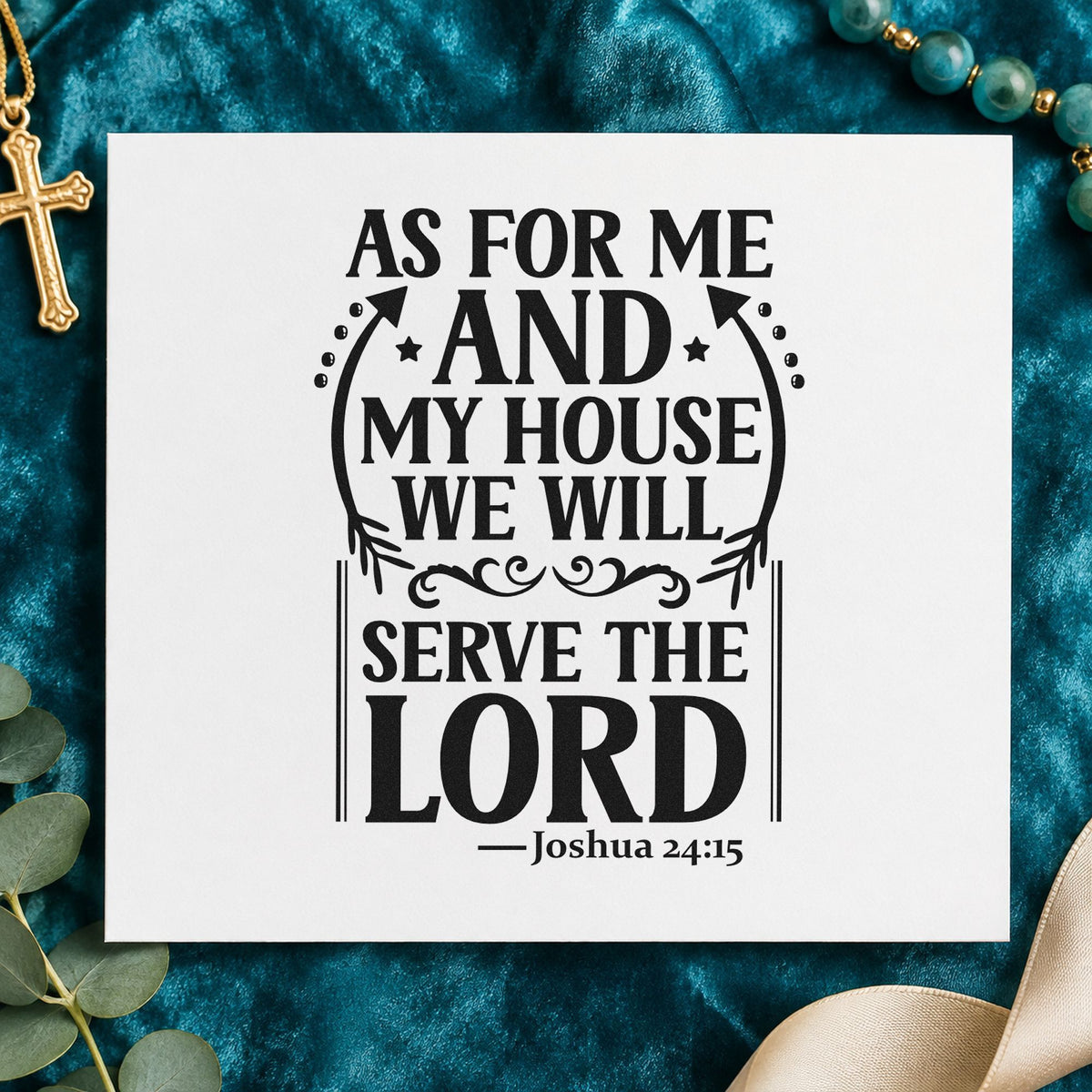As for Me and My House rubber stamp printed in black ink, ready for family verse cards and similar paper crafts.