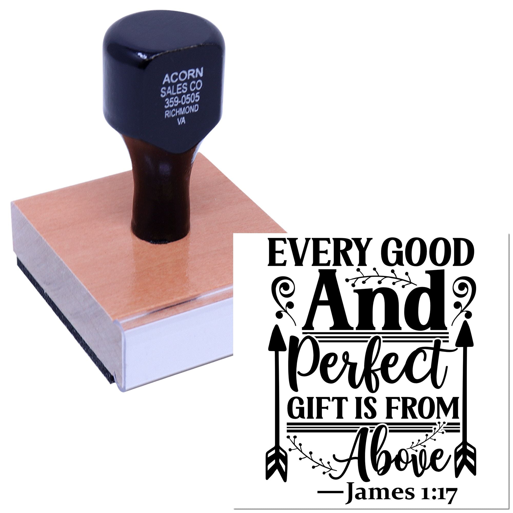 Custom Christian rubber stamp with Every good and perfect gift is from above Bible verse, James 1:17 design.