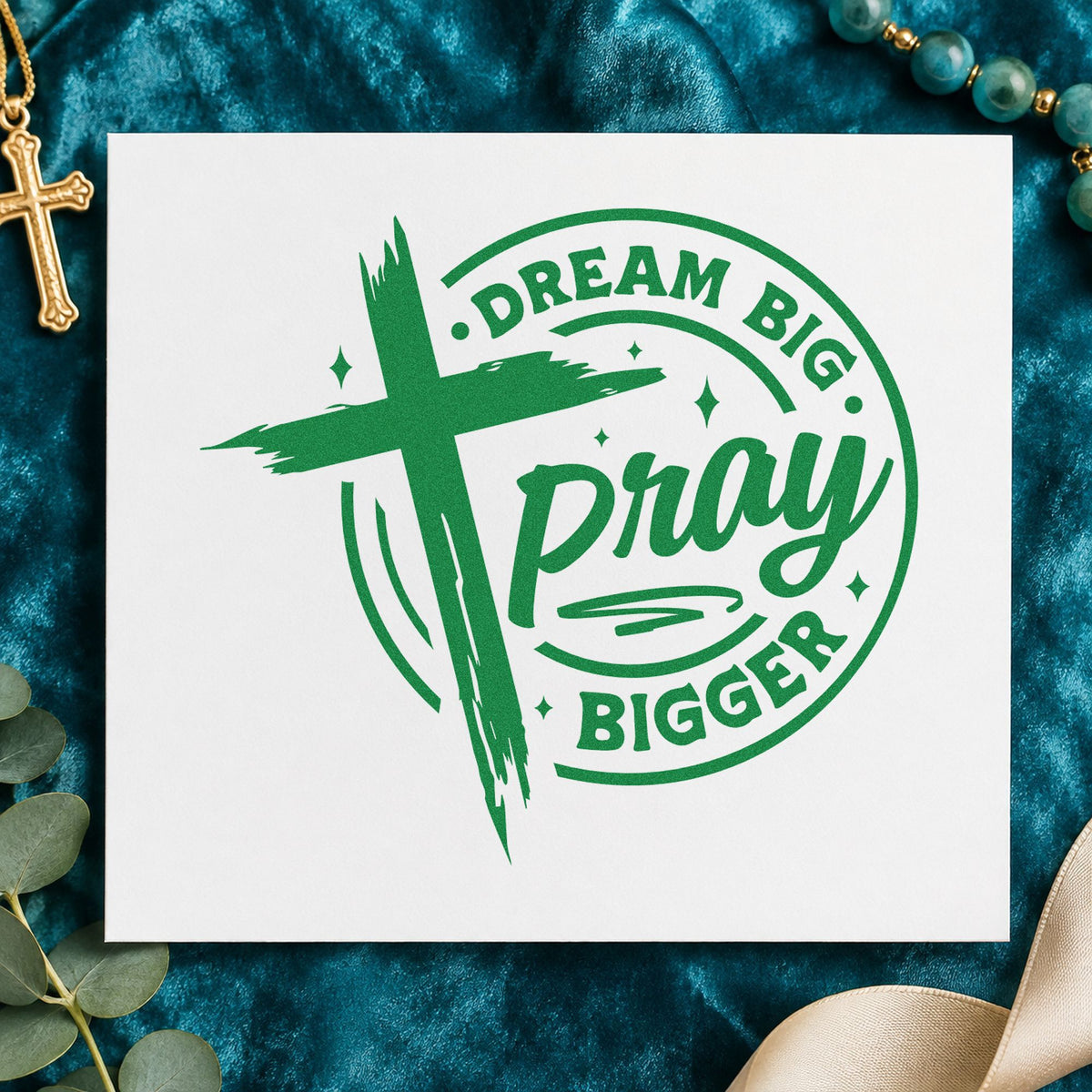 Pre-Inked Dream Big, Pray Bigger Brushstroke Cross Stamp – PSI in use 3