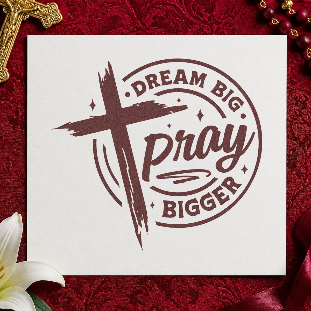 Dream Big, Pray Bigger Brushstroke Cross Hand Stamp – Duo in use 4