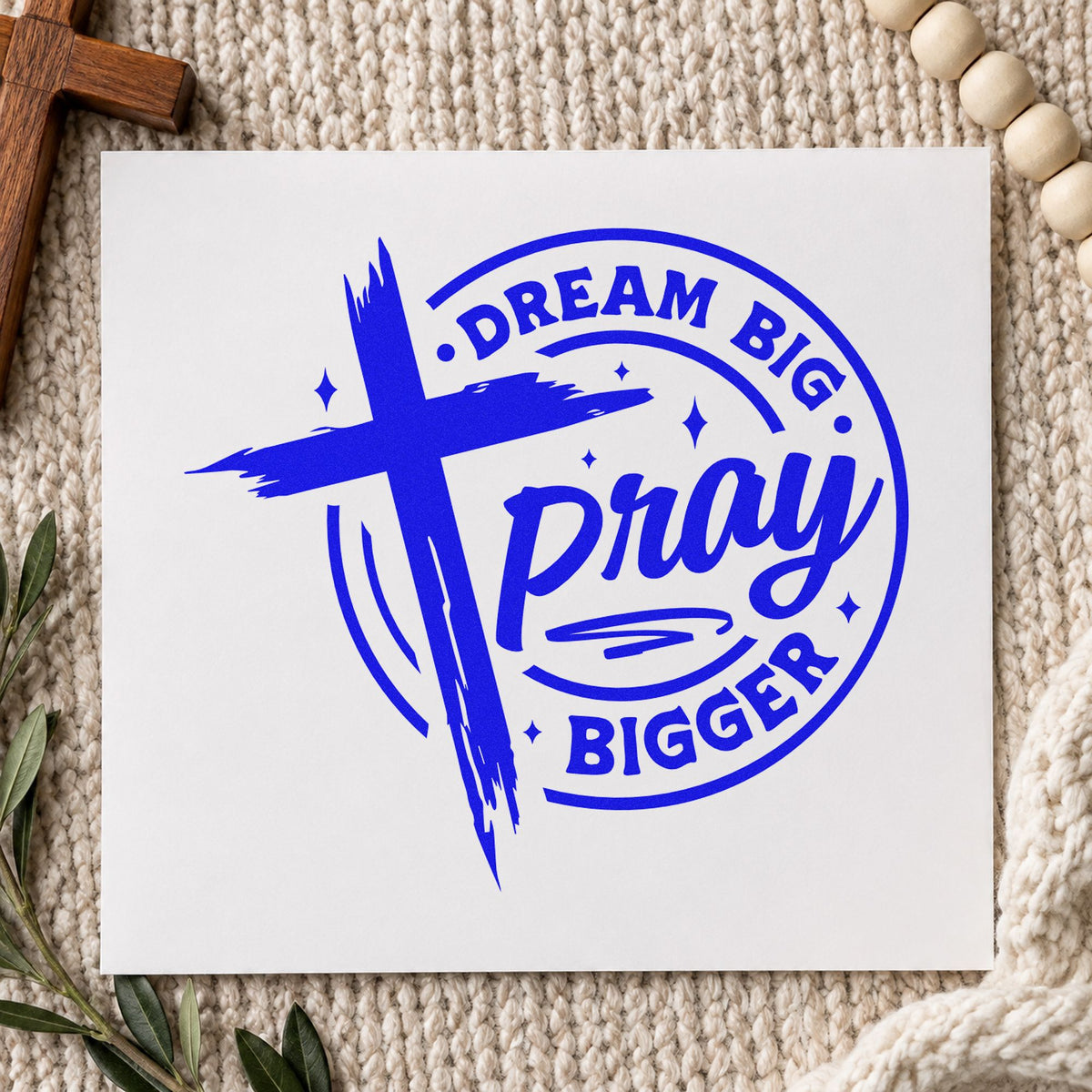 Dream Big, Pray Bigger Brushstroke Cross Hand Stamp – Duo in use 5