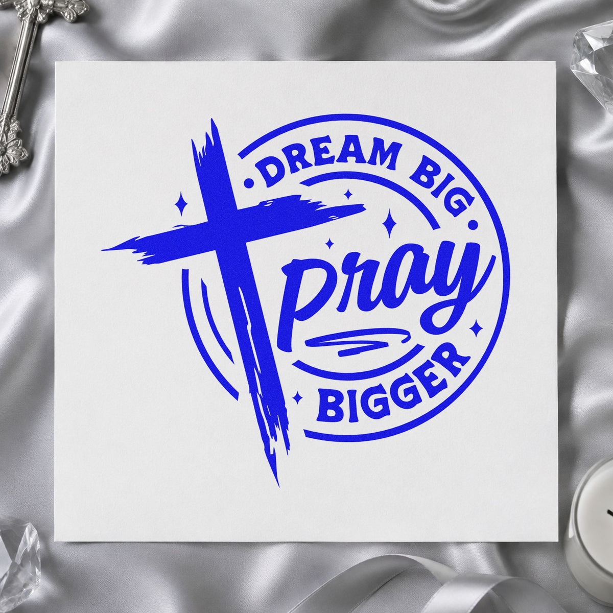 Dream Big, Pray Bigger Brushstroke Cross Hand Stamp – Duo in use 6