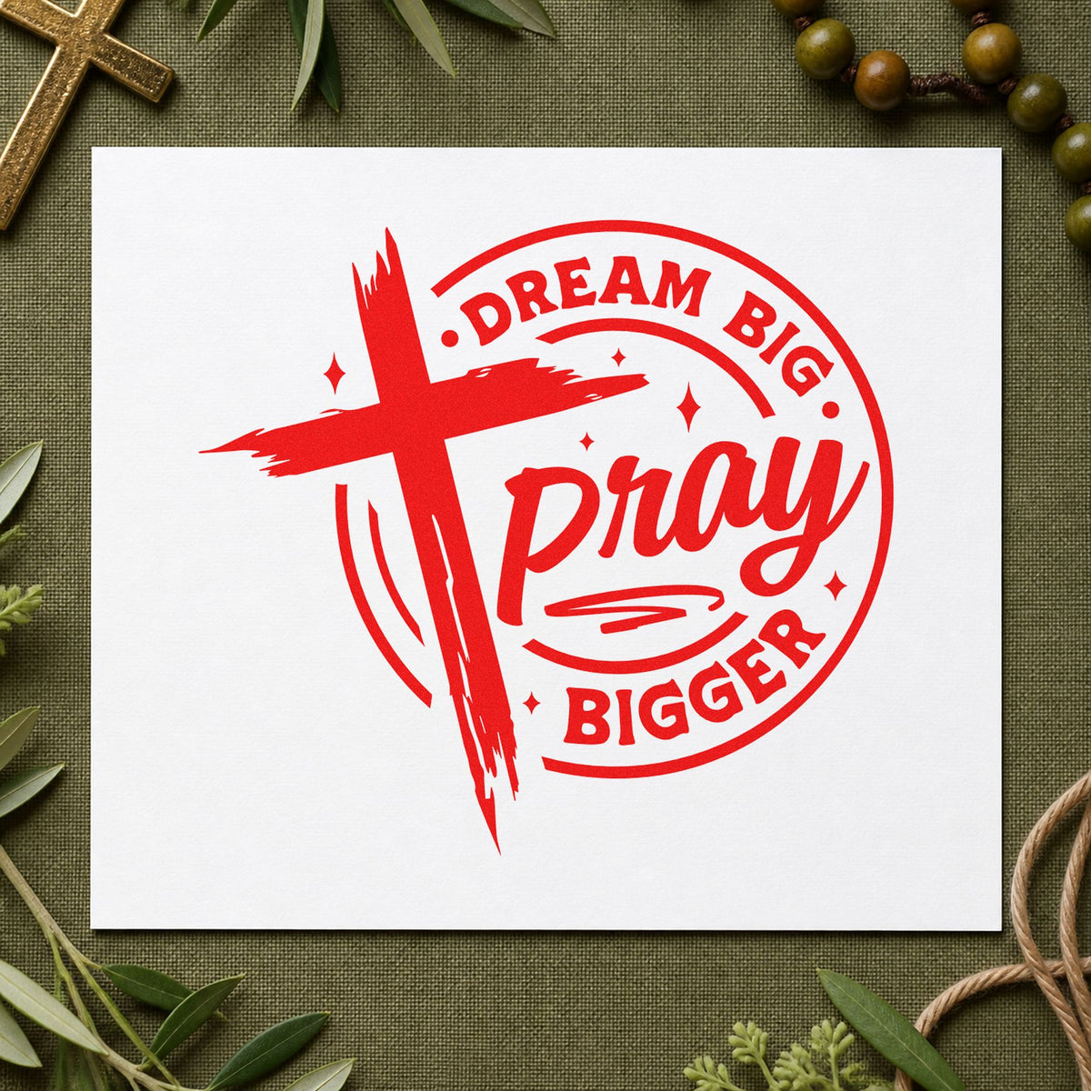 Dream Big, Pray Bigger Brushstroke Cross Craft Stamp – Self-Inking in use 7