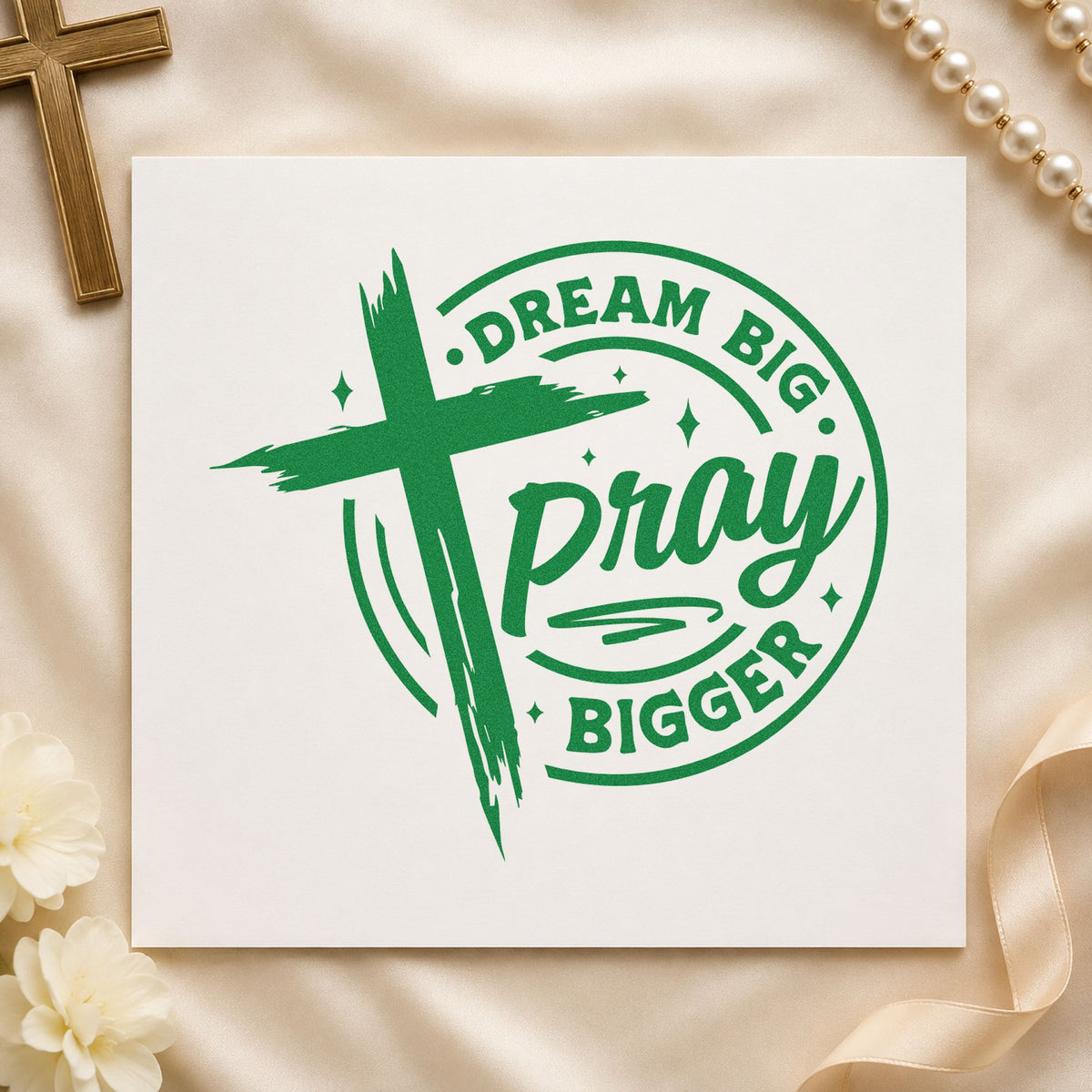 Dream Big, Pray Bigger Brushstroke Cross Hand Stamp – Duo in use 8