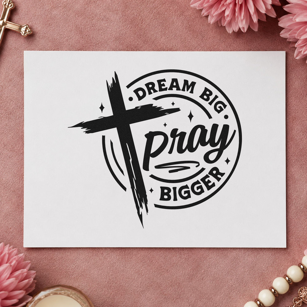 Dream Big, Pray Bigger Brushstroke Cross Craft Stamp – Self-Inking in use 9