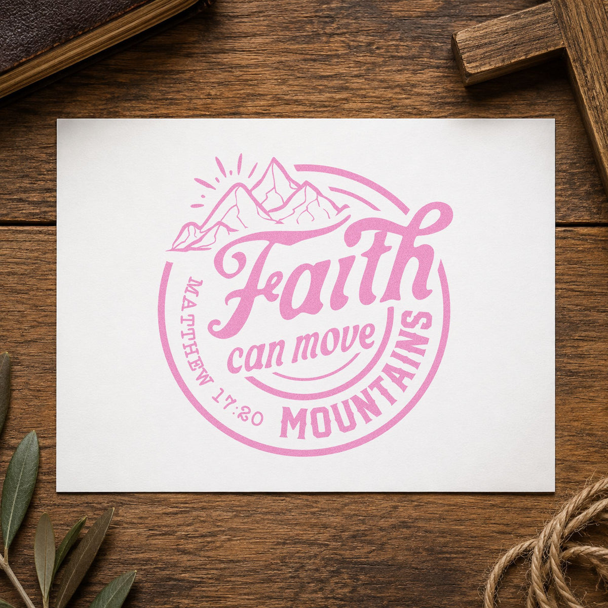 Faith Moves Mountains Circle Stamp – Wood Handle in use 10